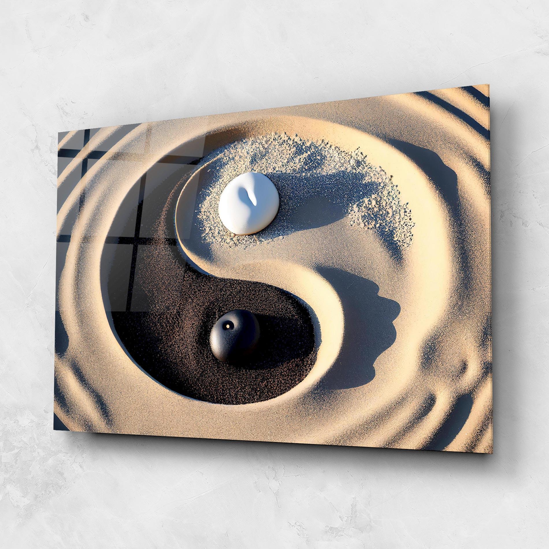 Стъклена картина Black Sand Yinyang mockup 1