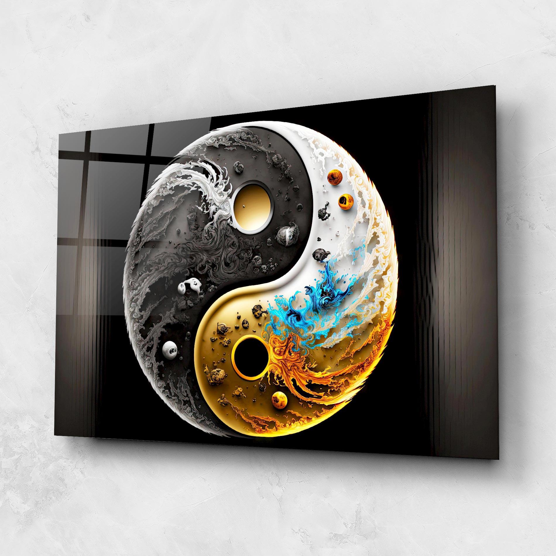 Стъклена картина Black Yellow Yinyang mockup 1