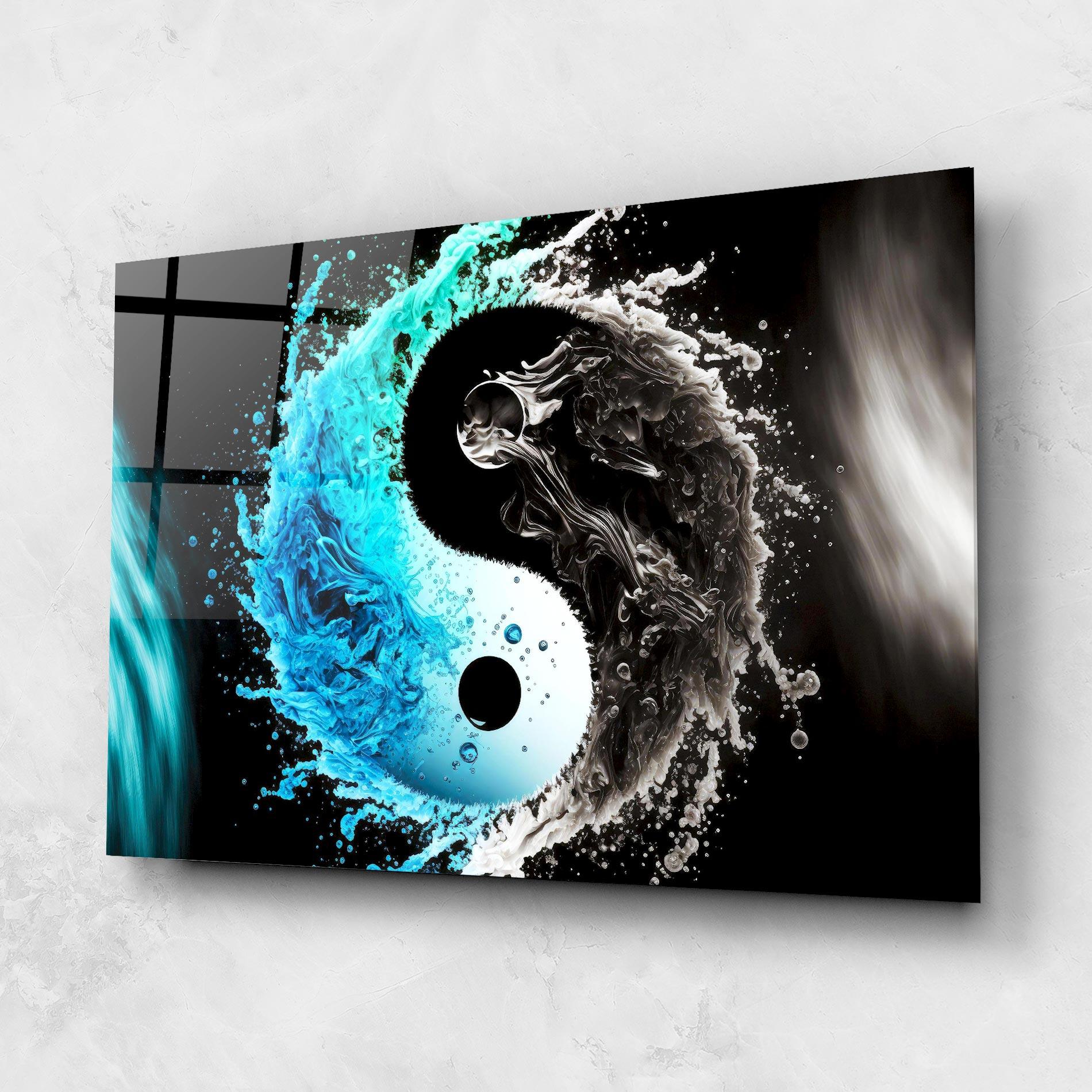 Стъклена картина Blue Black Yinyang mockup 1