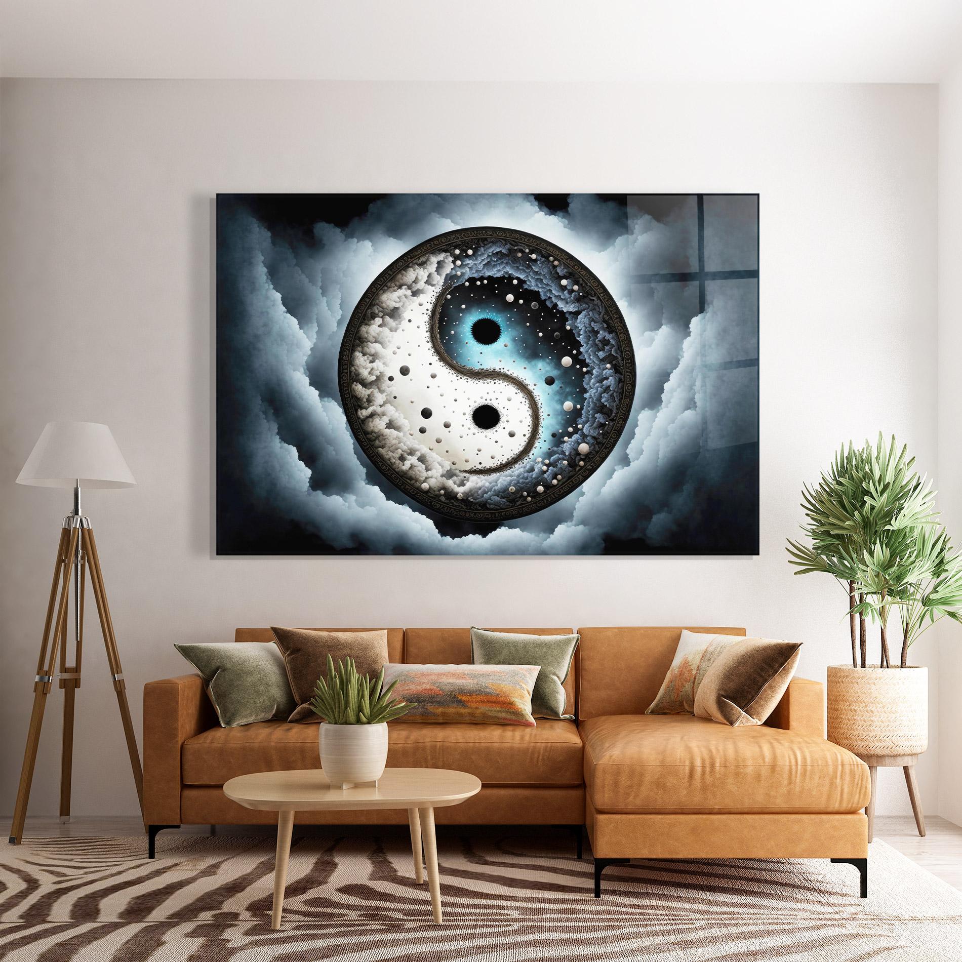 Стъклена картина Black Blue Yinyang mockup 7