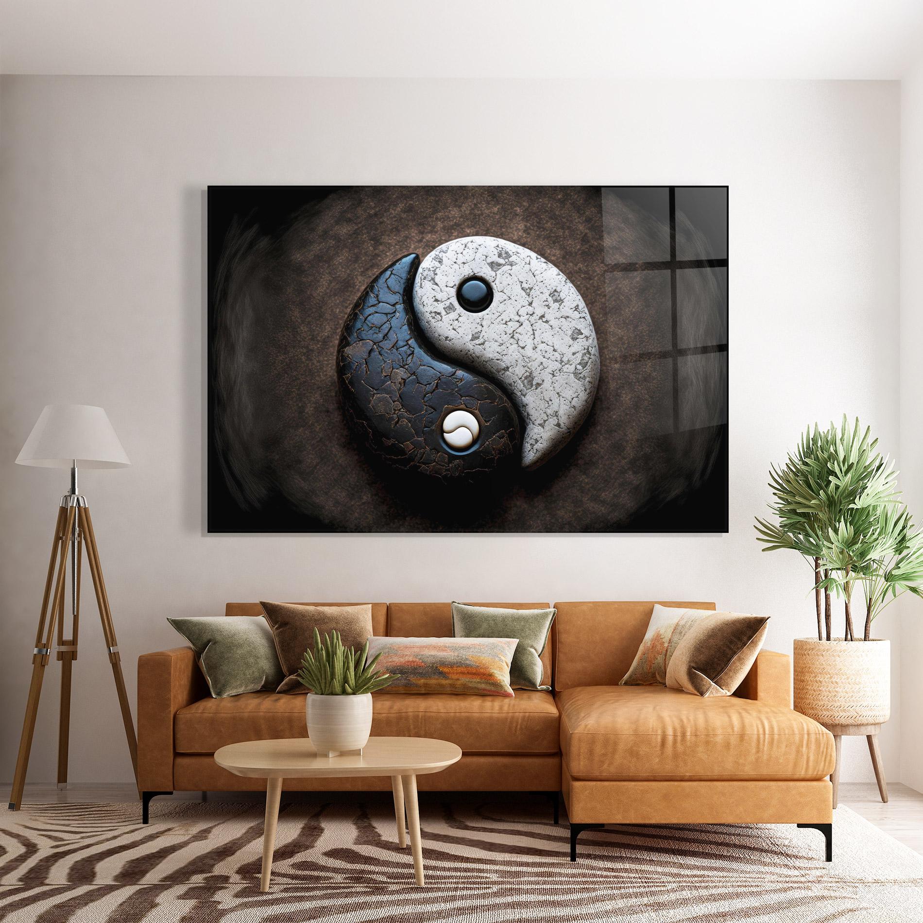 Стъклена картина Black Stone Yinyang mockup 7