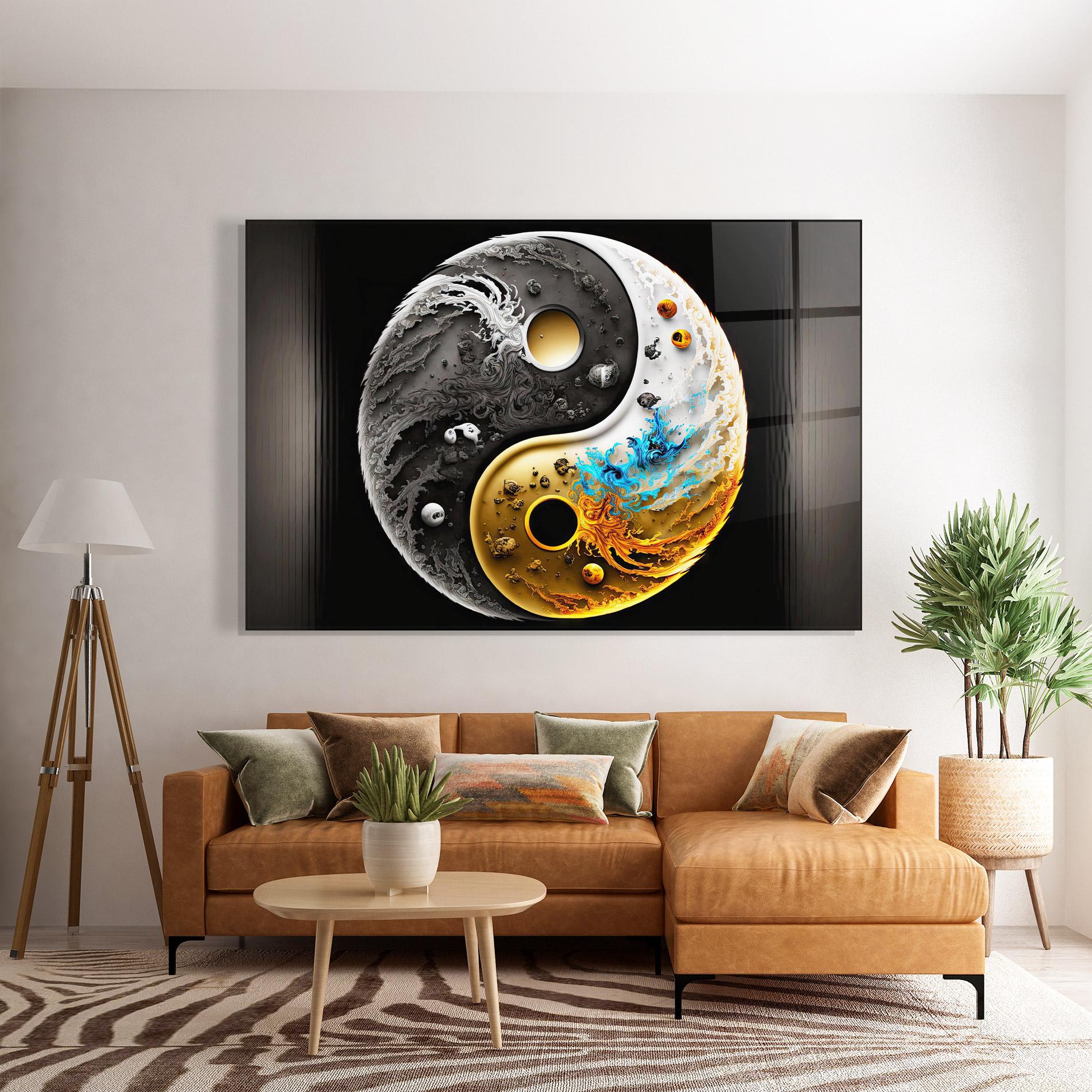 Стъклена картина Black Yellow Yinyang mockup 7