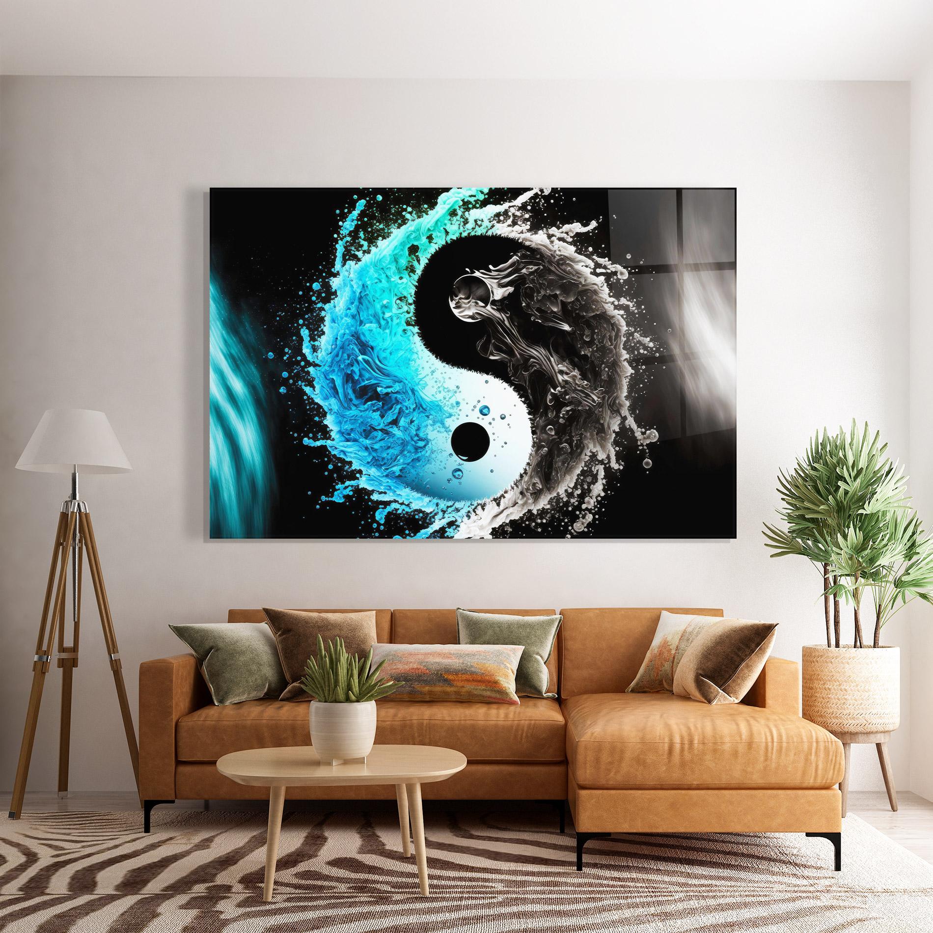 Стъклена картина Blue Black Yinyang mockup 7