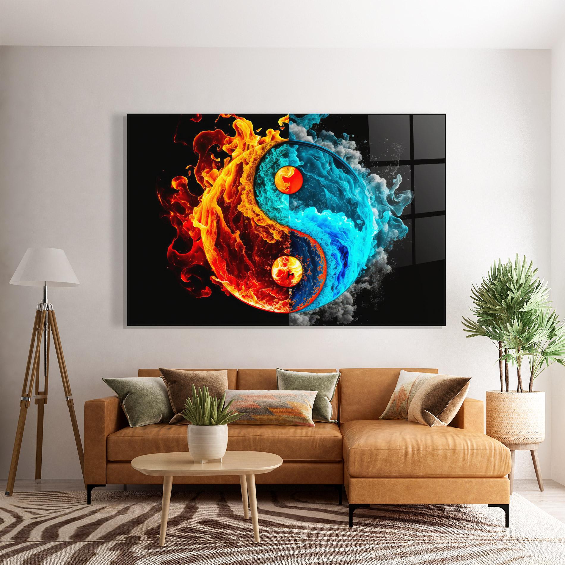 Стъклена картина Blue Smoke Yinyang mockup 7