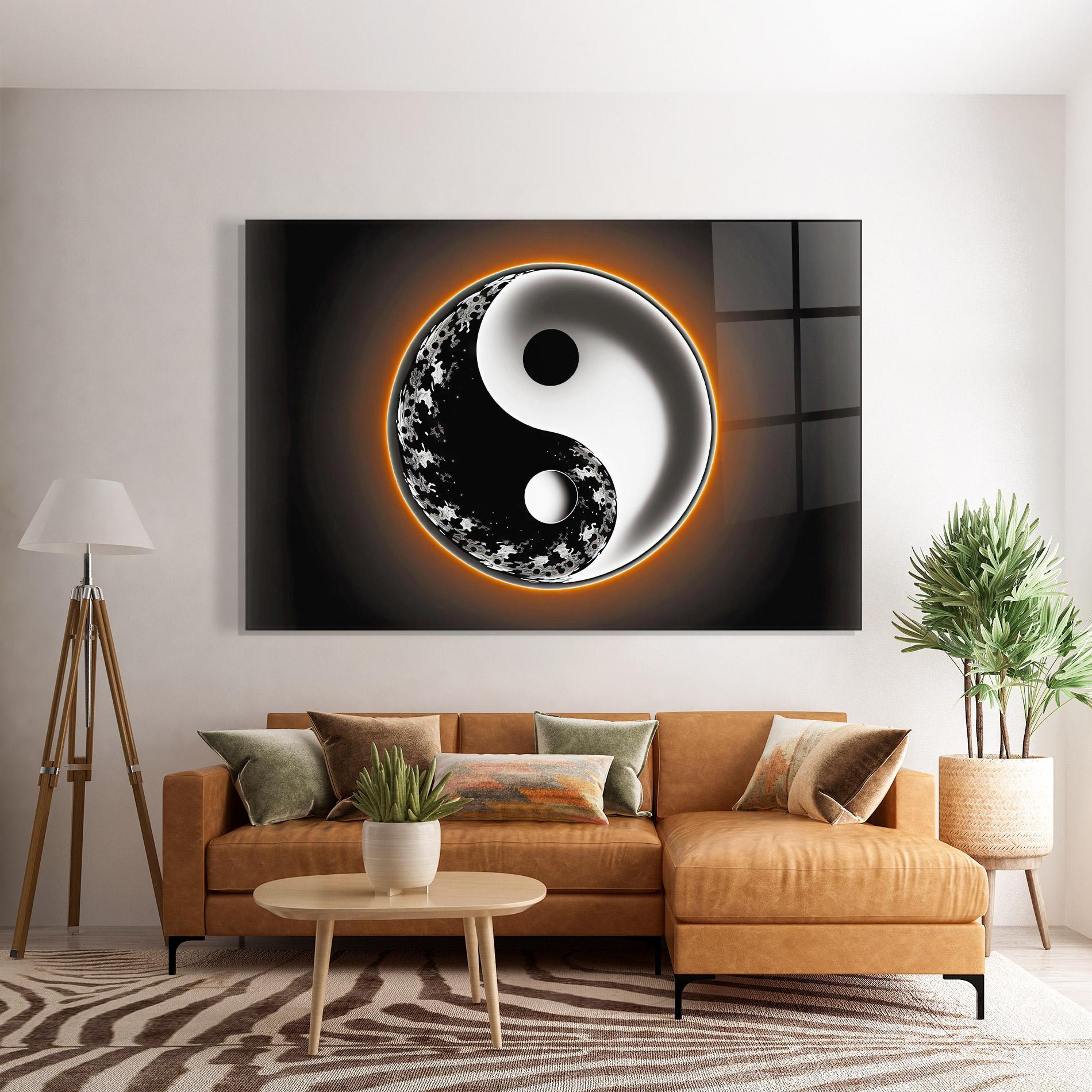Стъклена картина Purple Light Yinyang mockup 7