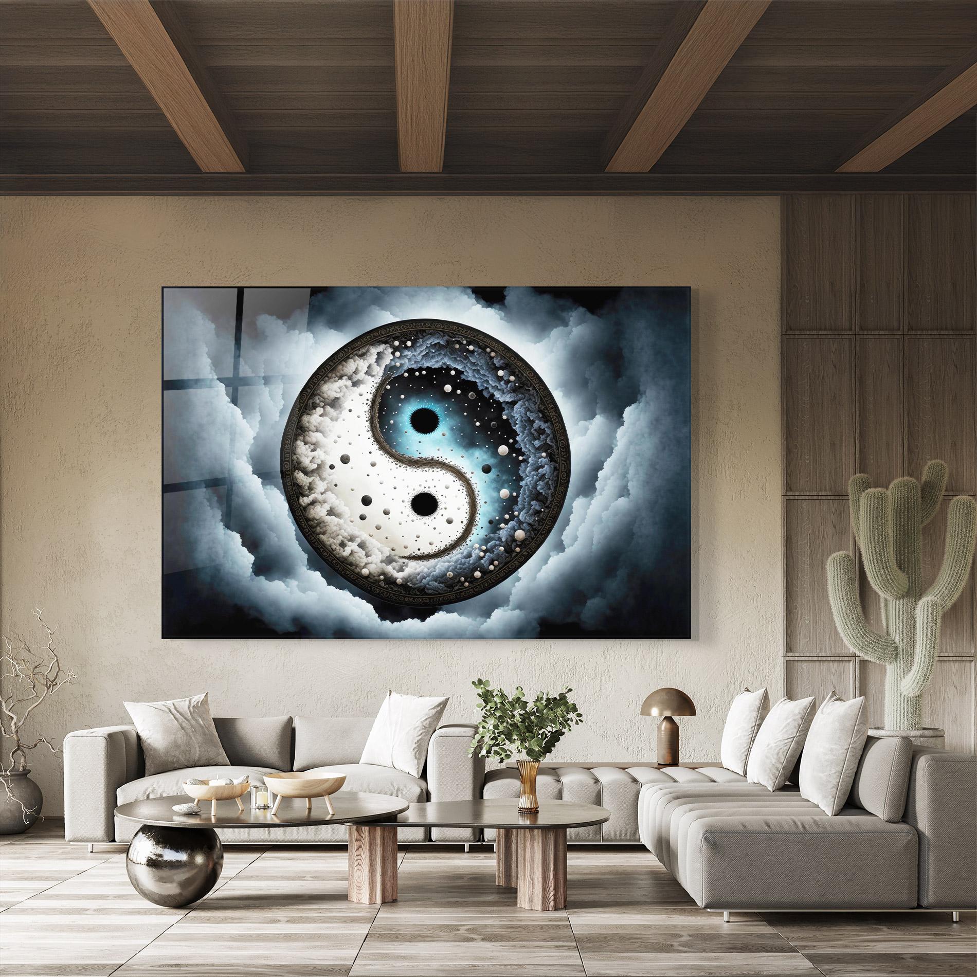 Стъклена картина Black Blue Yinyang mockup 8