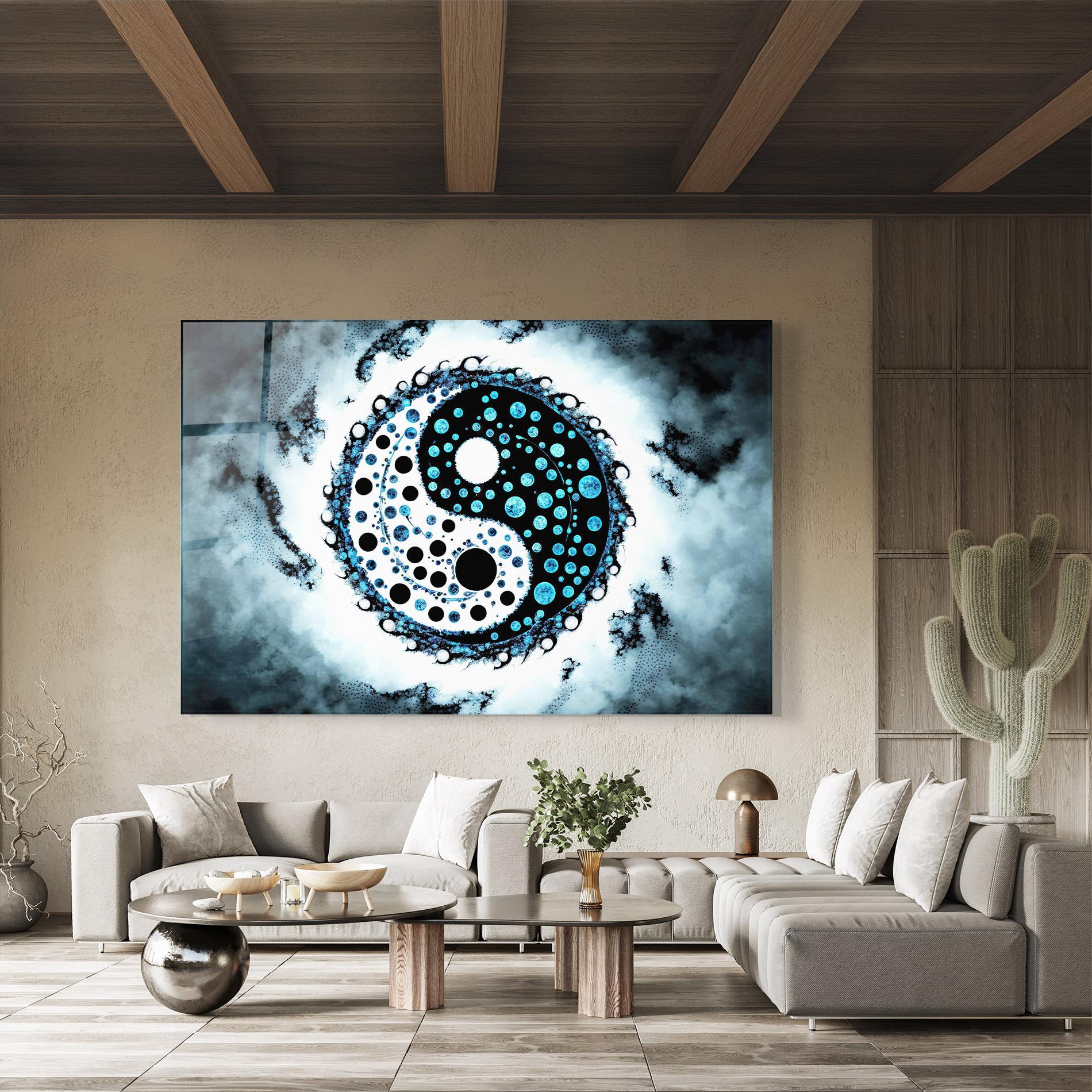Стъклена картина Blue White Yinyang mockup 8