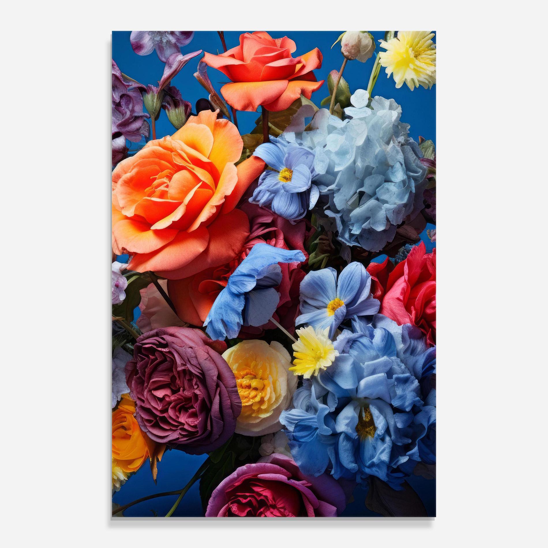 Стъклена картина Blue Orange Bouquet mockup 0