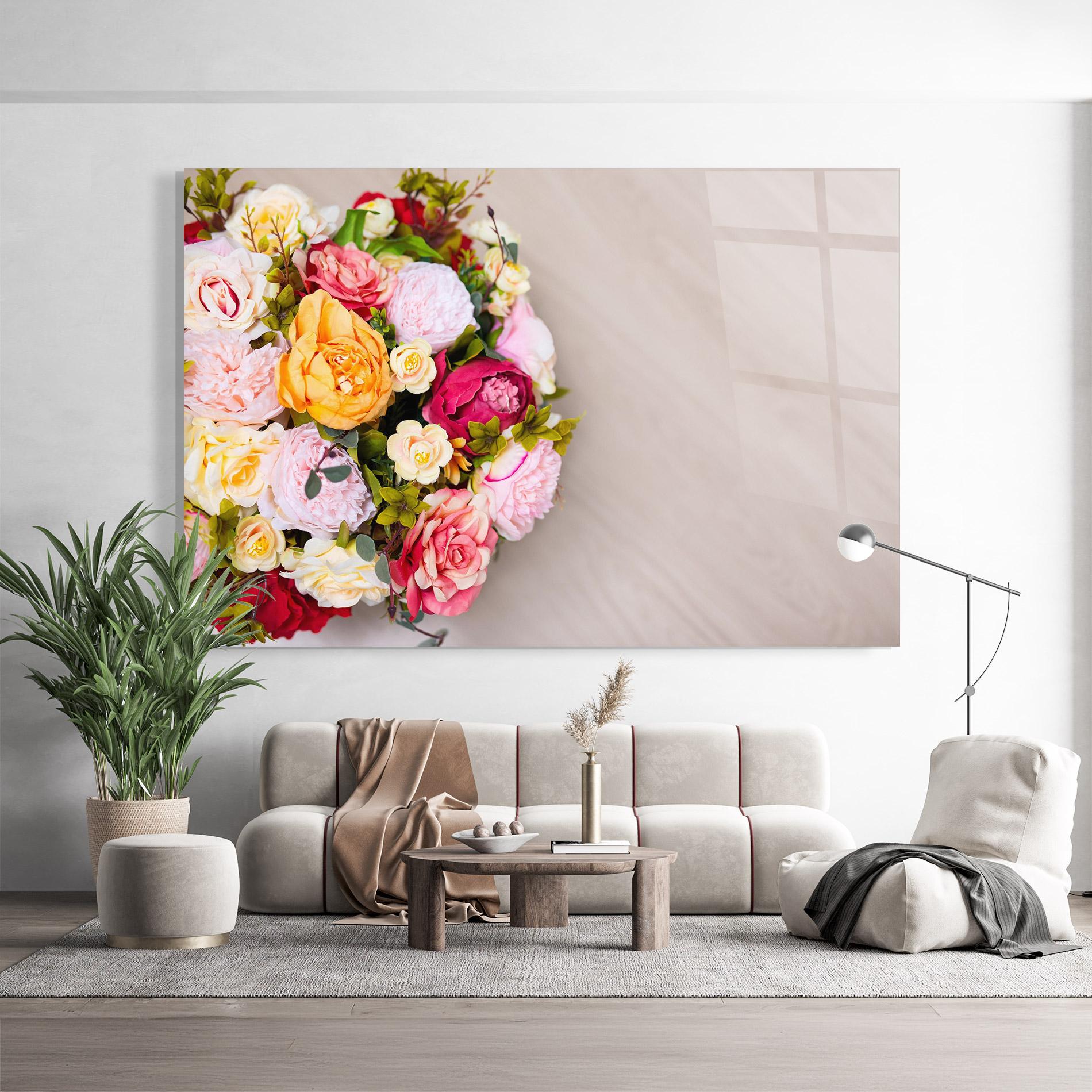 Стъклена картина Orange Purple Bouquet mockup 9