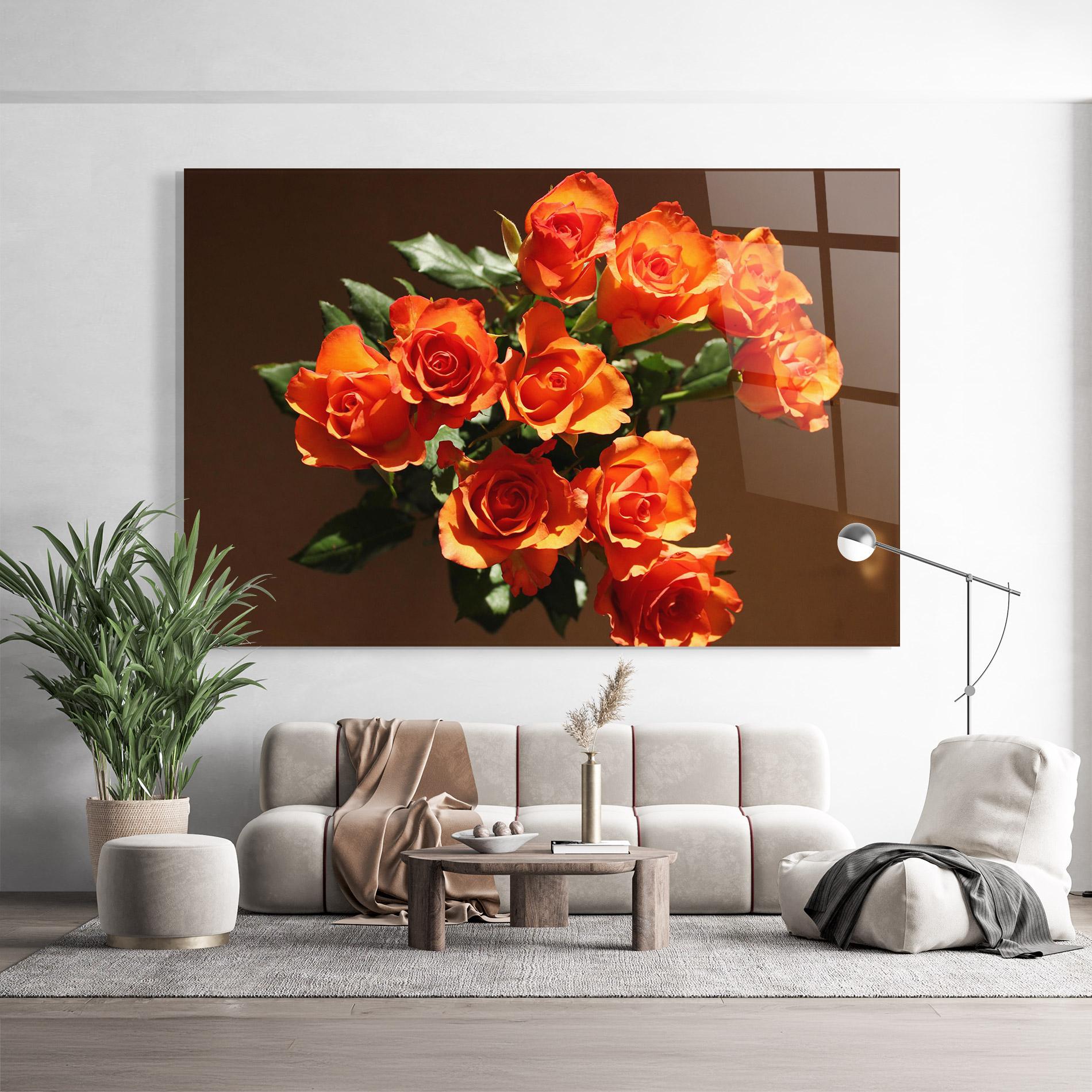 Стъклена картина Orange Roses Bouquet mockup 9