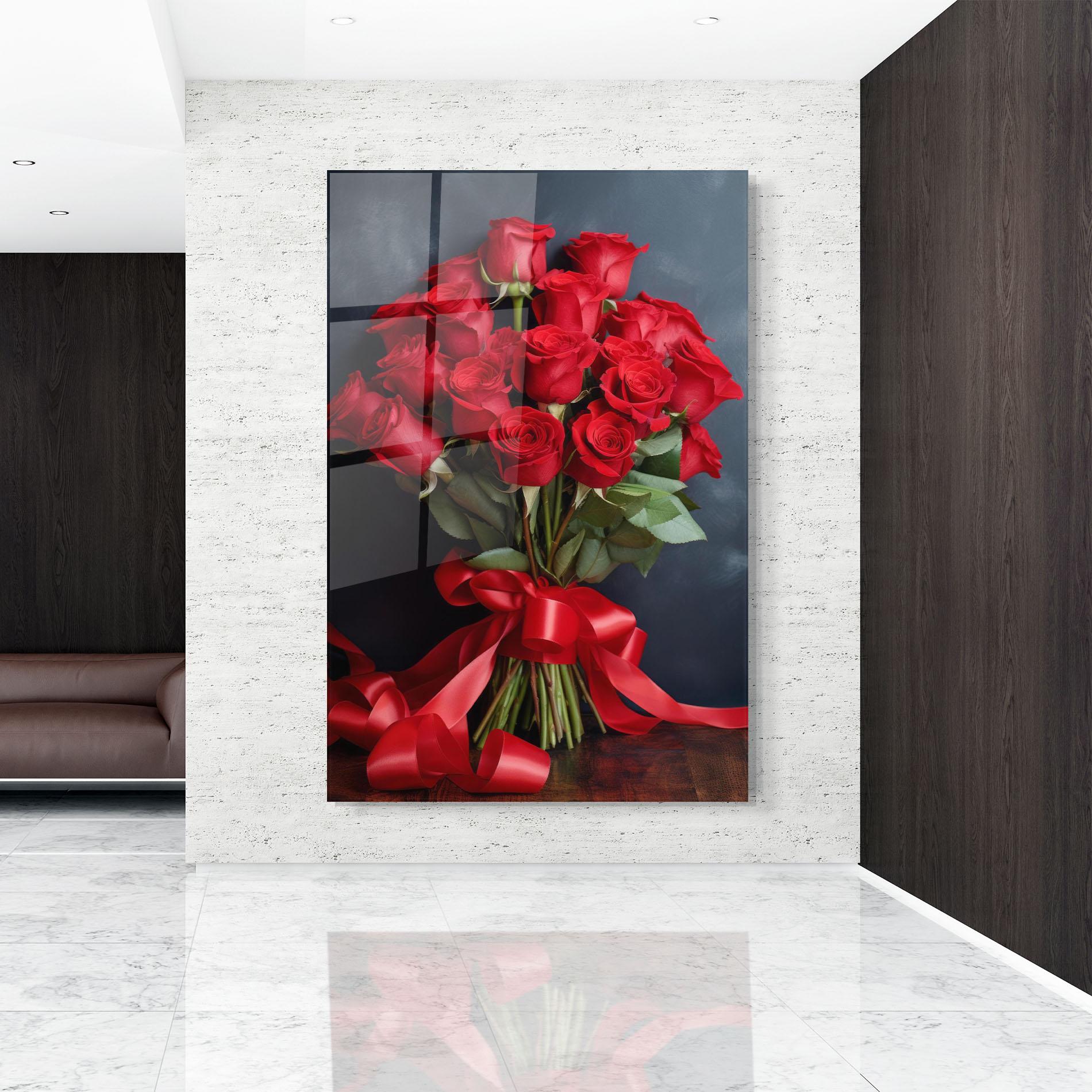 Стъклена картина Beautiful Red Roses Bouquet mockup 9