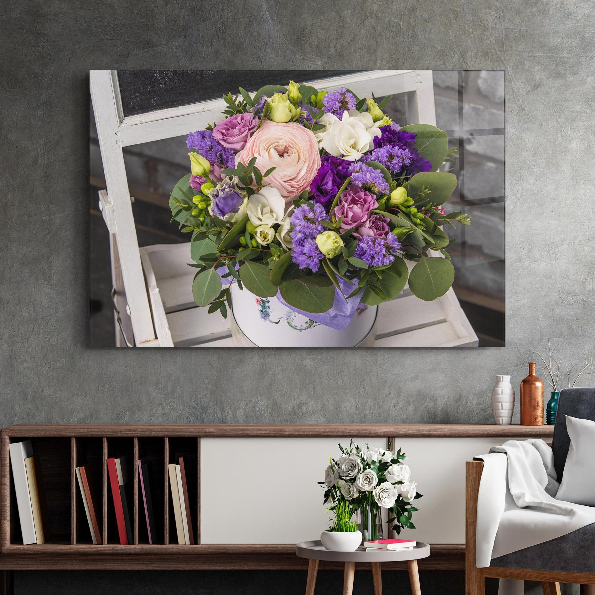 Стъклена картина Big Pink Rose Bouquet mockup 2