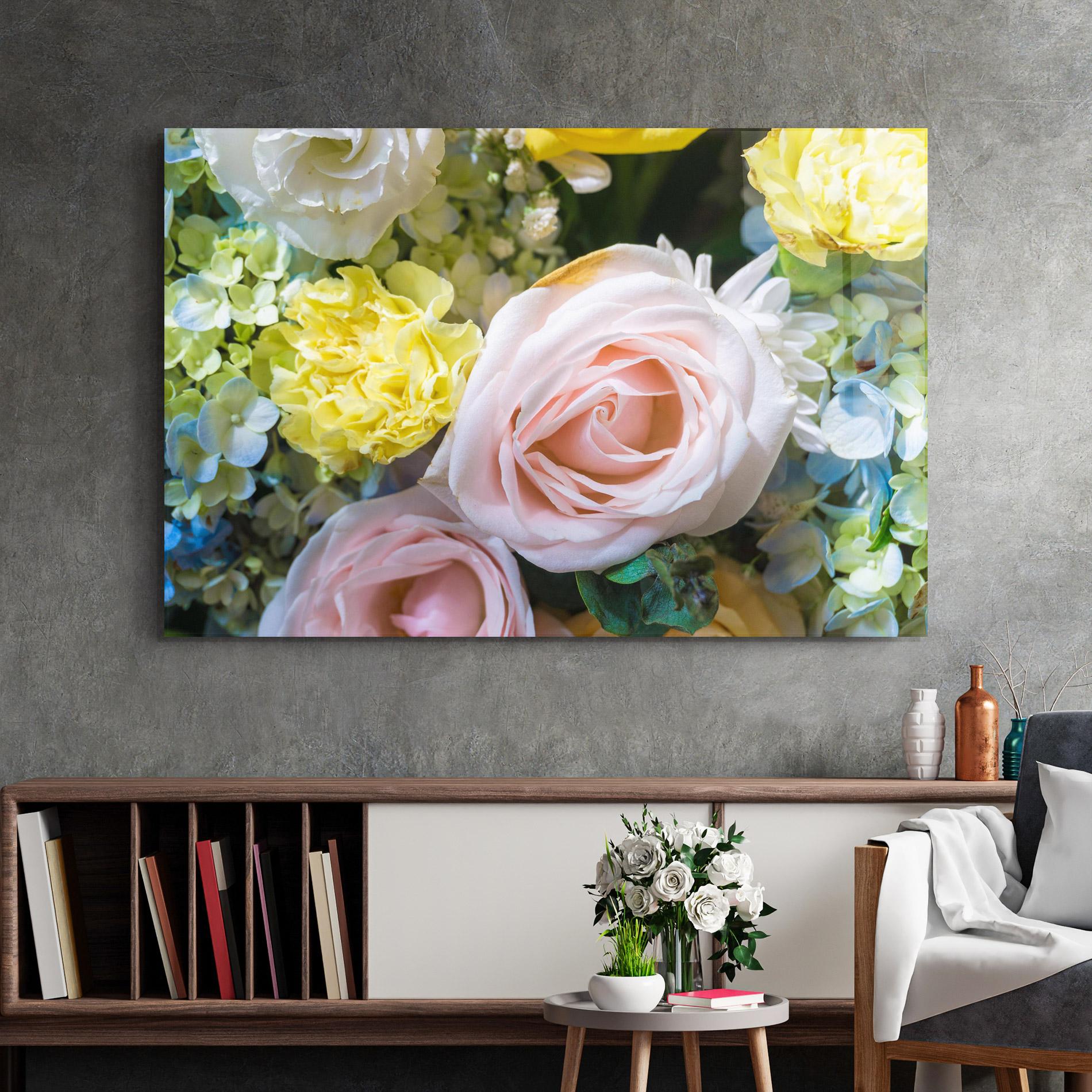 Стъклена картина Bouquet Light Pink mockup 2