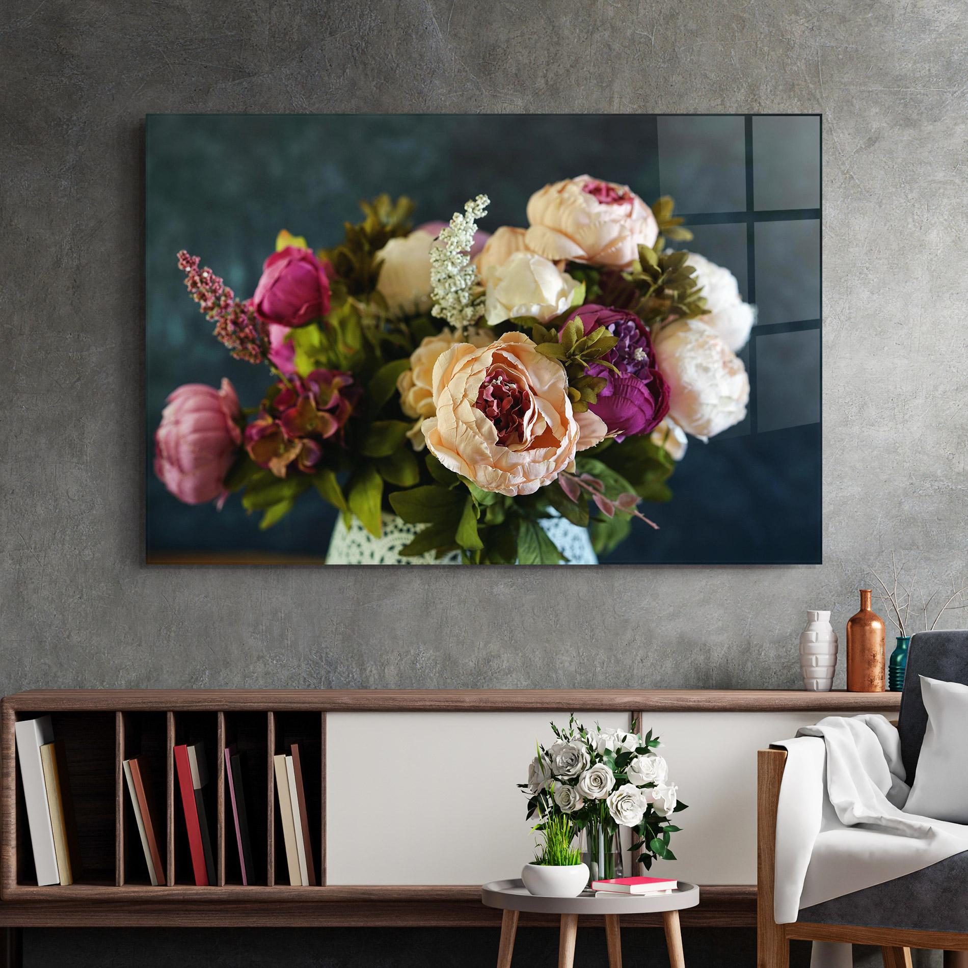 Стъклена картина Cream Roses Bouquet mockup 2