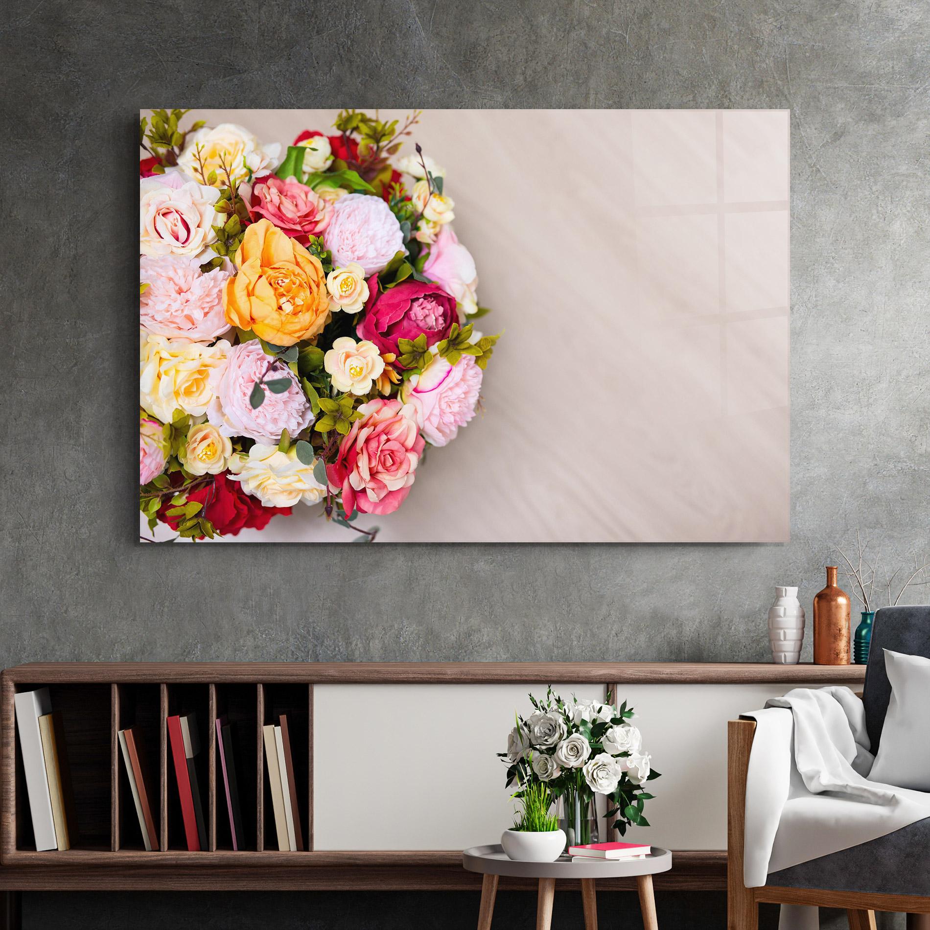 Стъклена картина Orange Purple Bouquet mockup 2