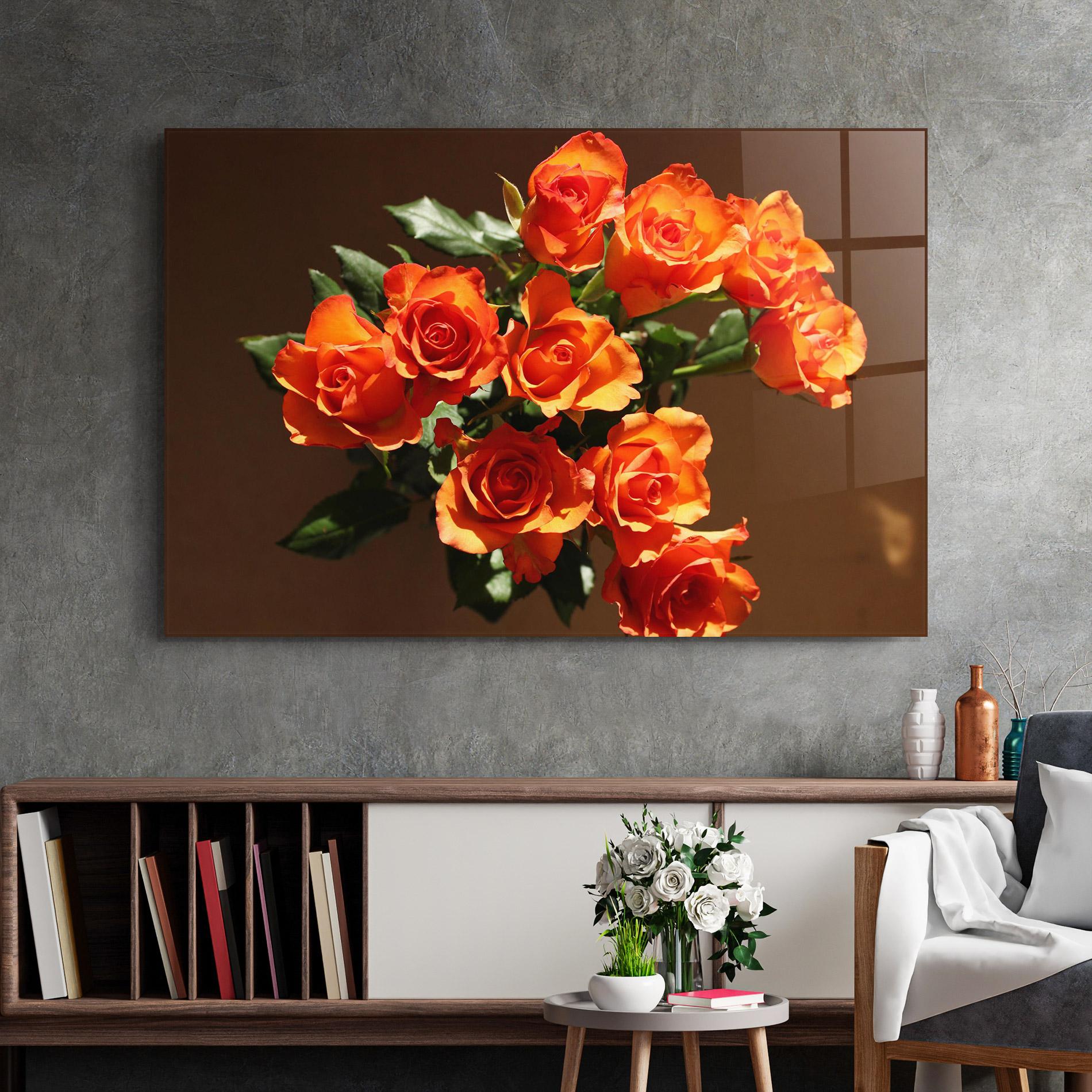 Стъклена картина Orange Roses Bouquet mockup 2