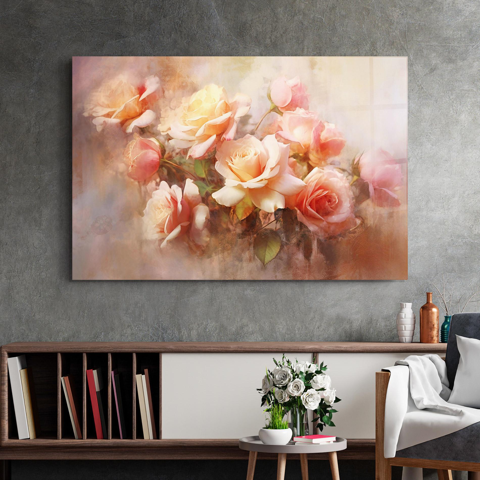 Стъклена картина Roses Bouquet Painting mockup 2