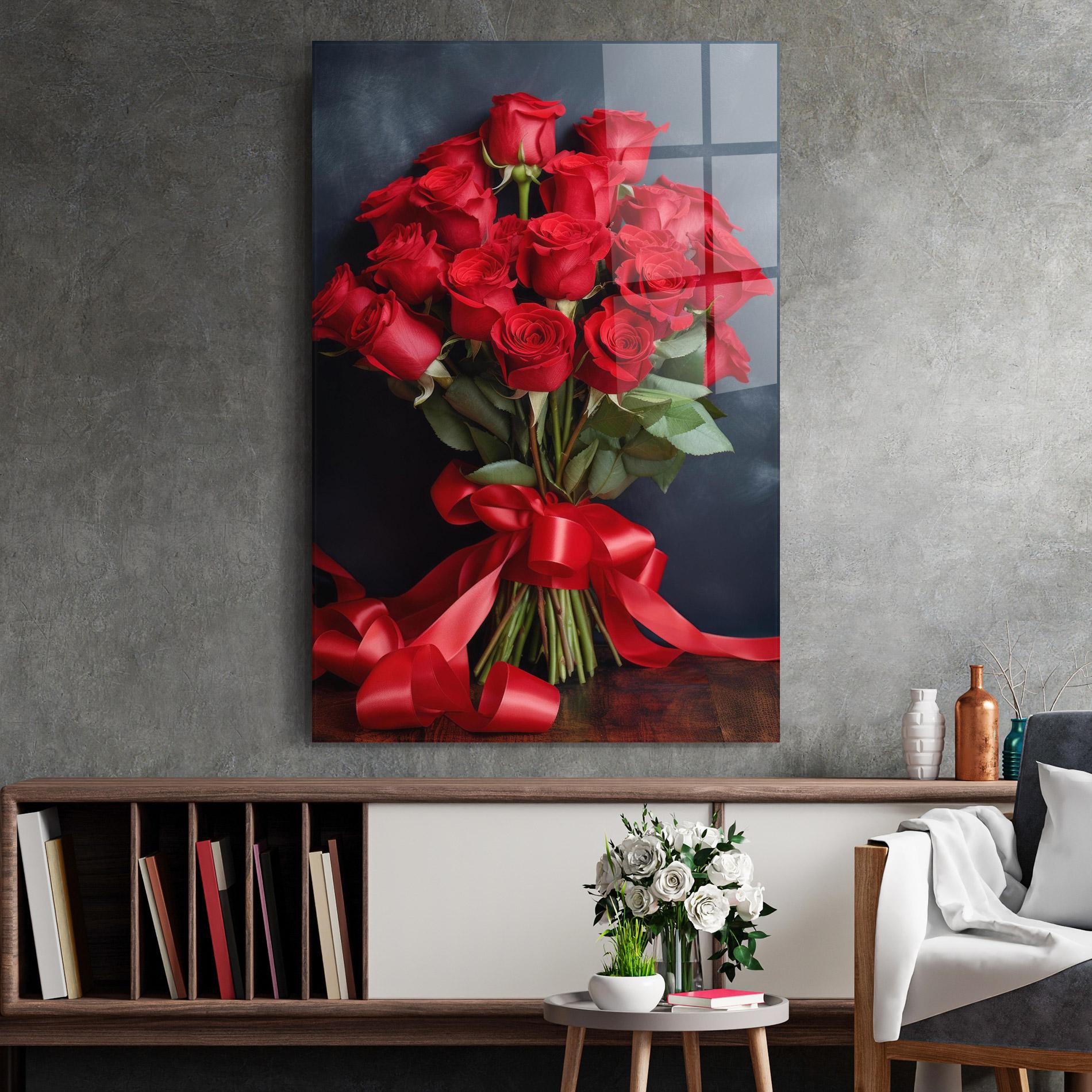 Стъклена картина Beautiful Red Roses Bouquet mockup 2