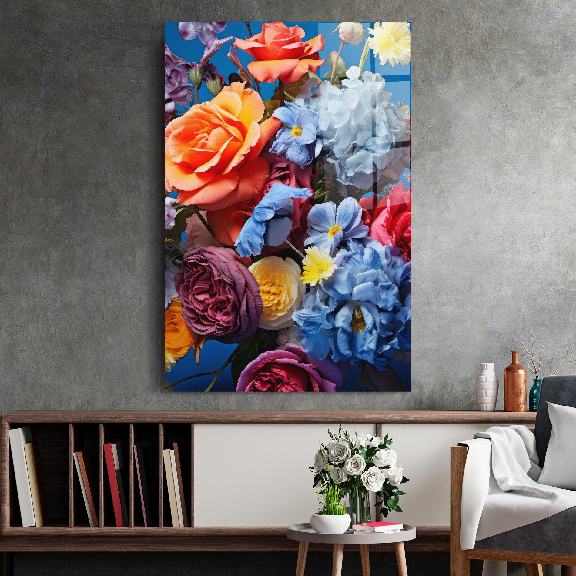 Стъклена картина Blue Orange Bouquet mockup 2