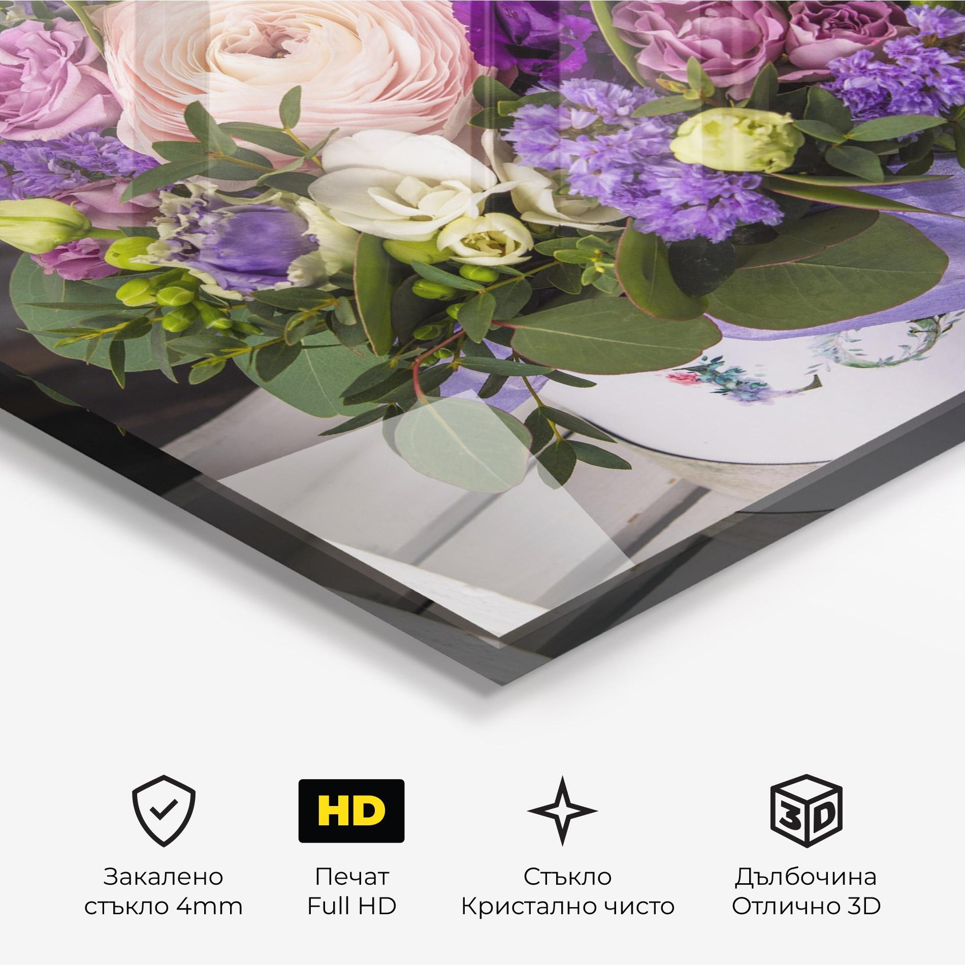 Стъклена картина Big Pink Rose Bouquet mockup 3