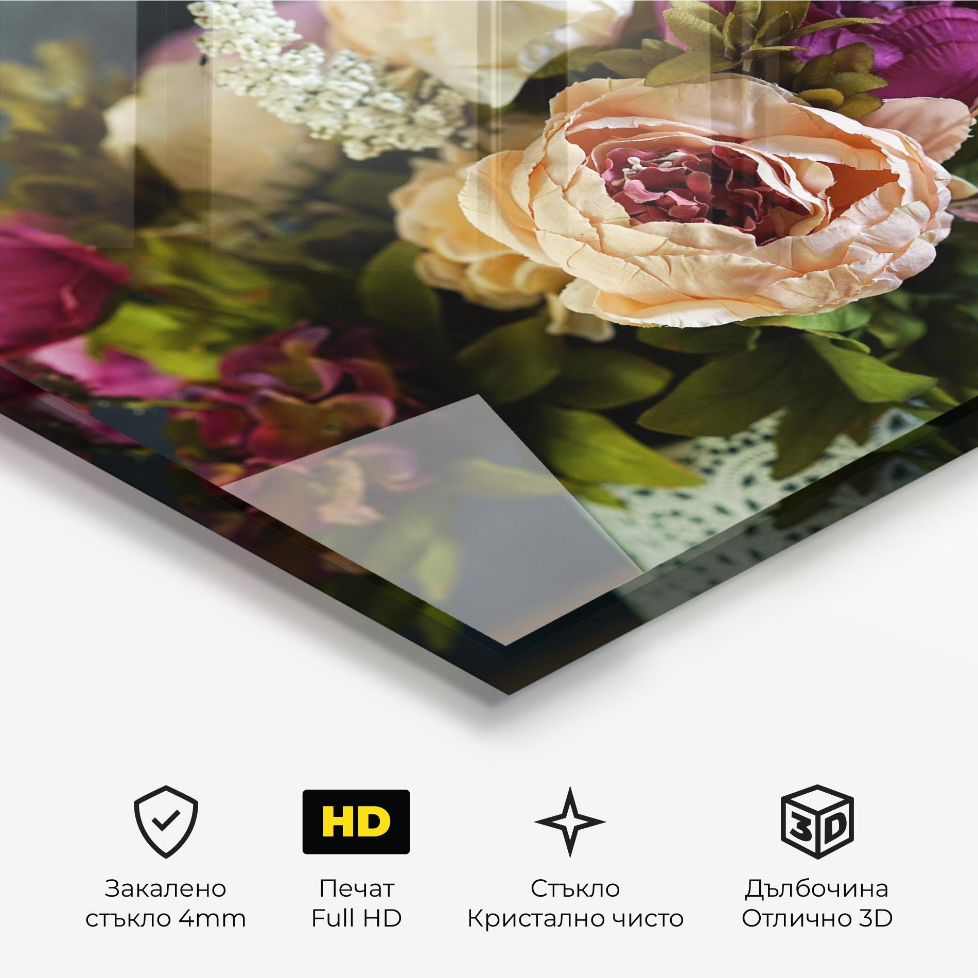 Стъклена картина Cream Roses Bouquet mockup 3