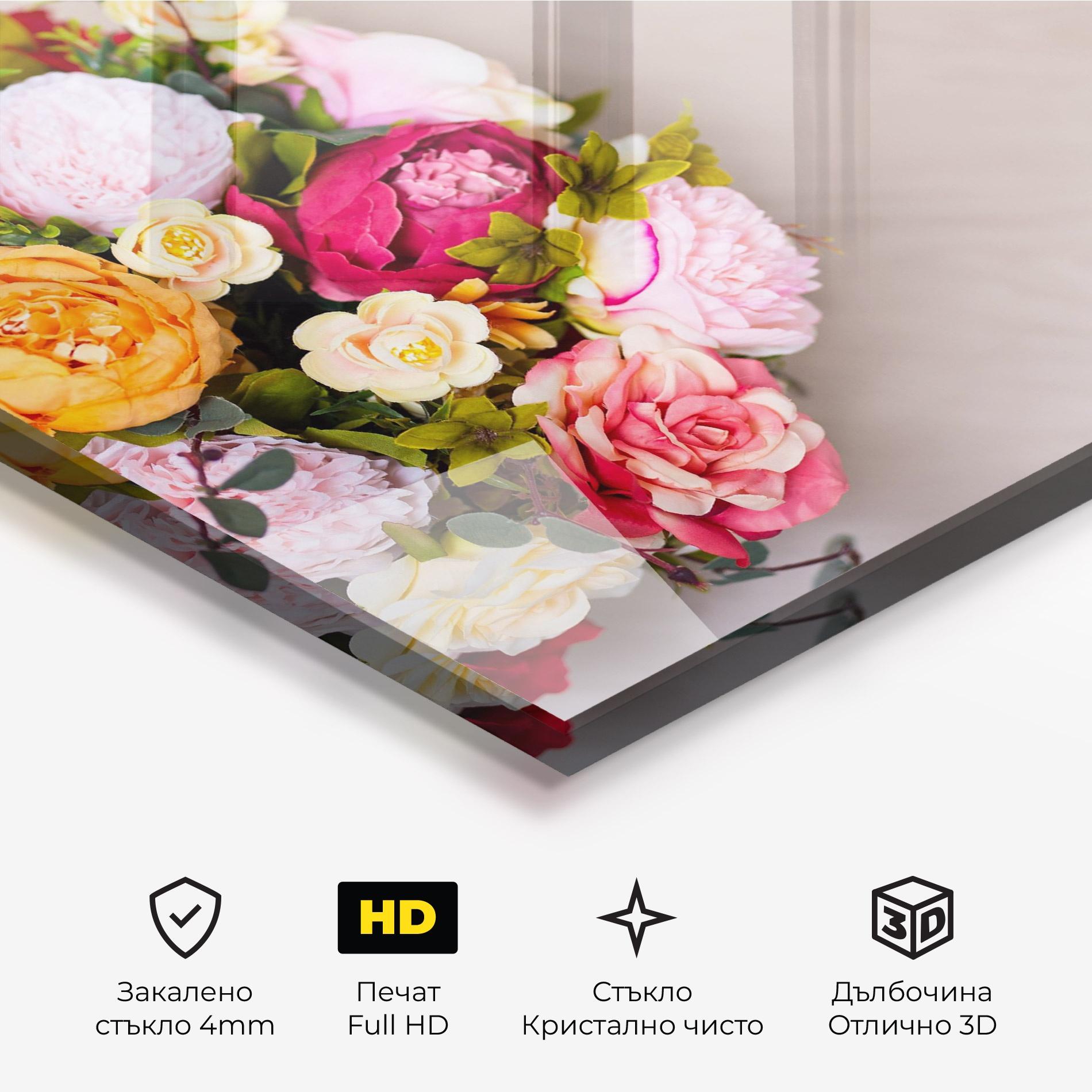 Стъклена картина Orange Purple Bouquet mockup 3