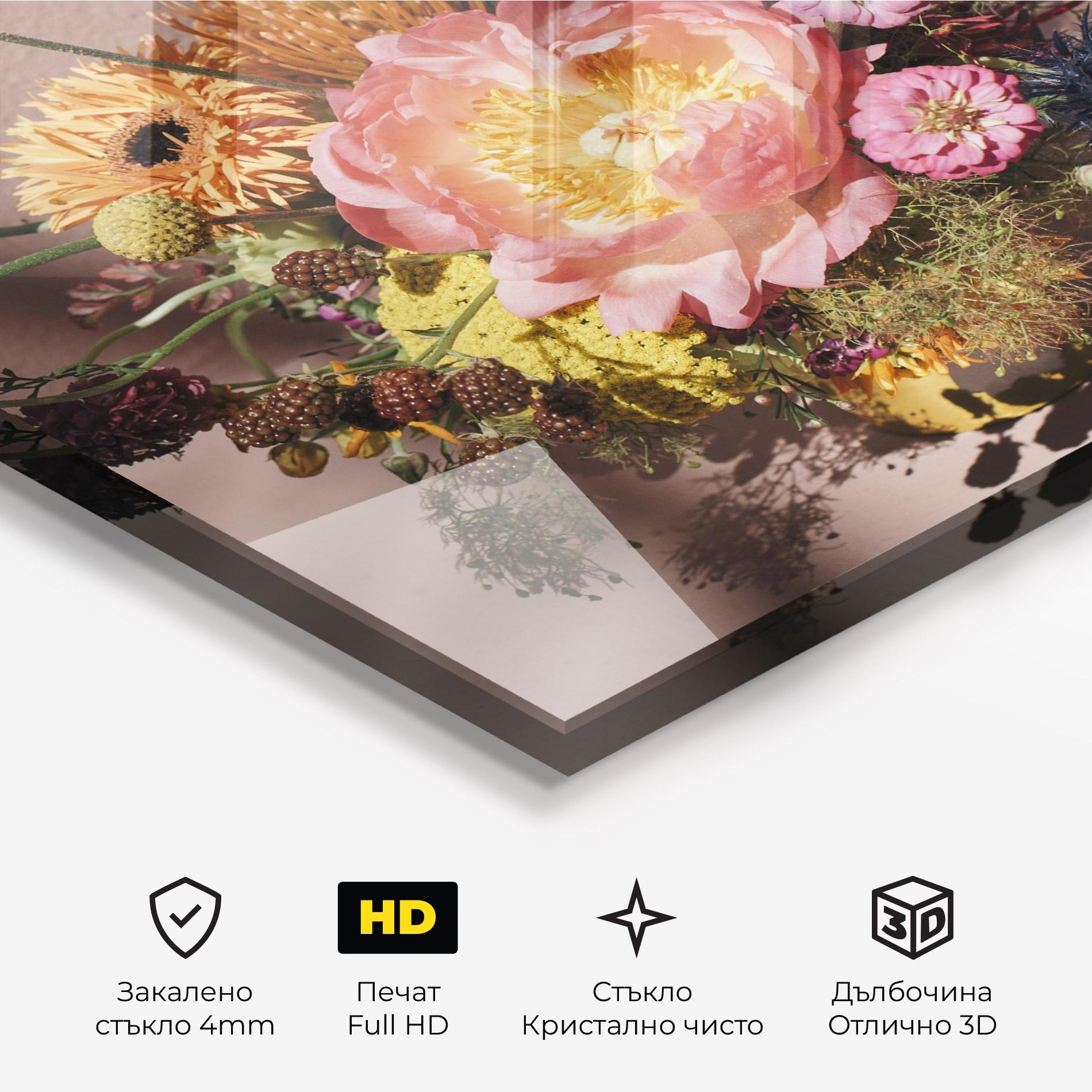 Стъклена картина Pastel Orange Bouquet mockup 3