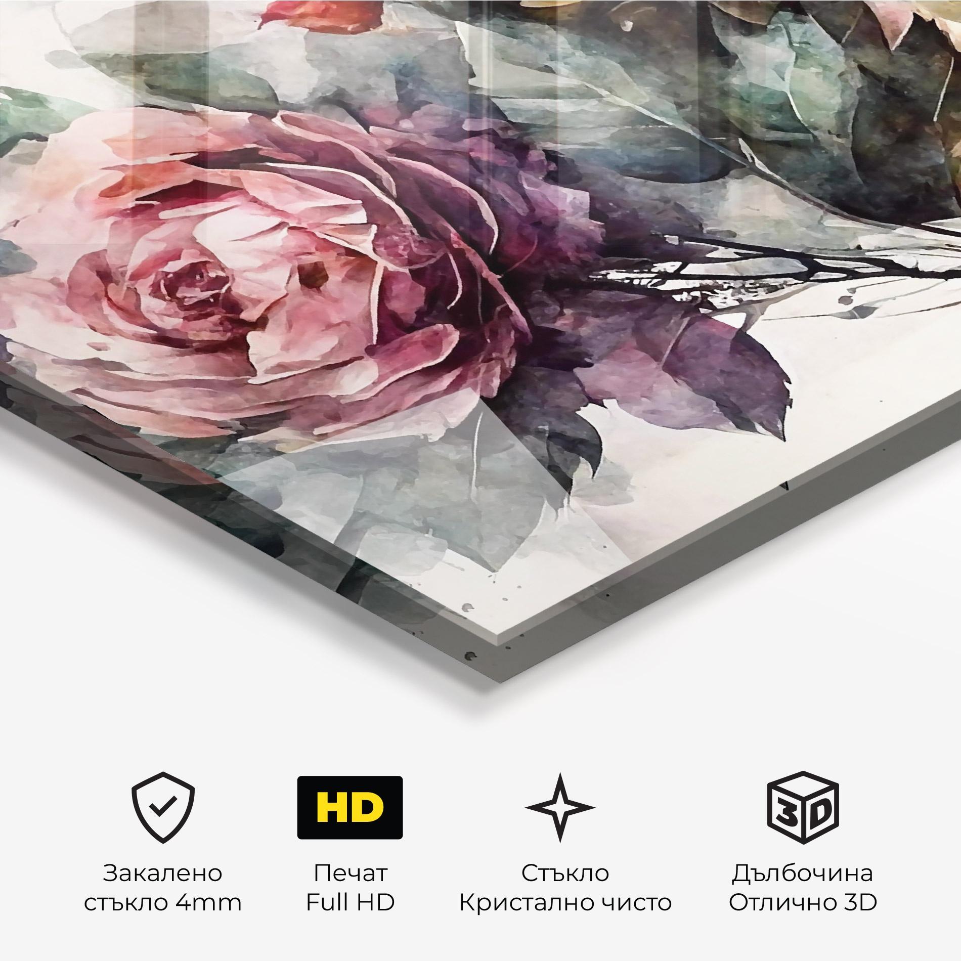 Стъклена картина Roses Bouquet Art mockup 3