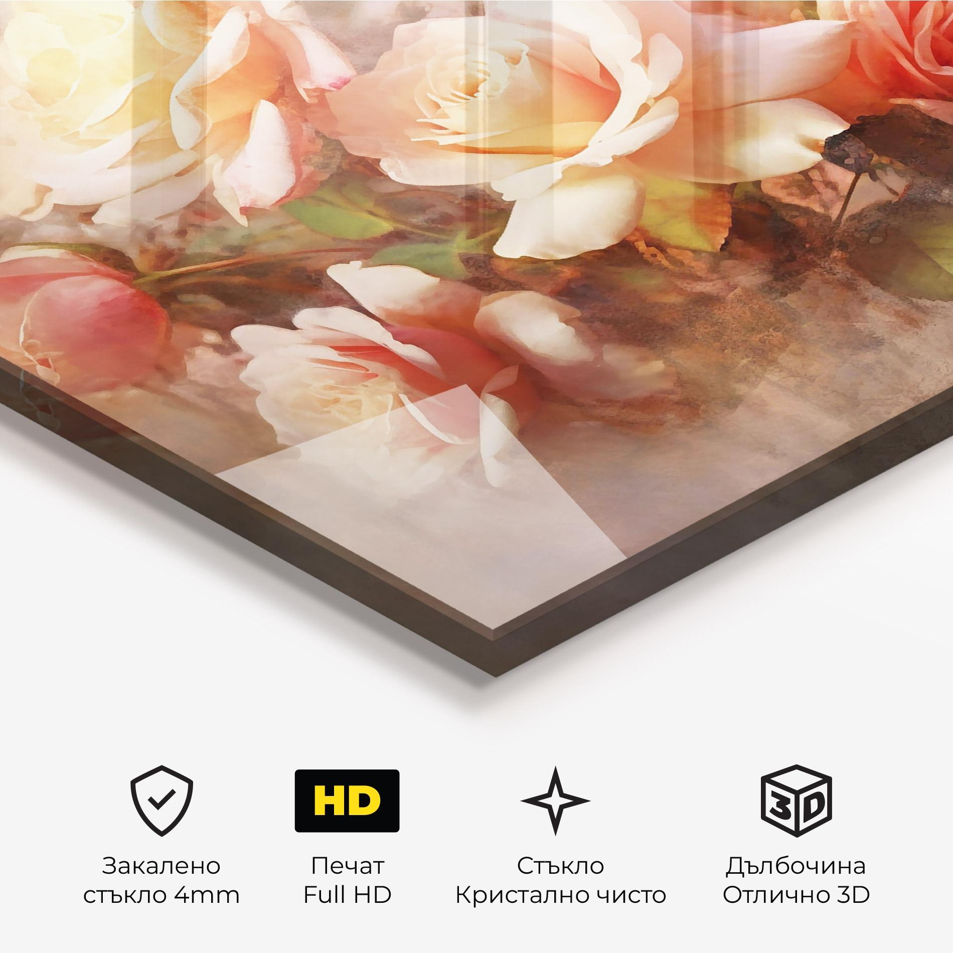 Стъклена картина Roses Bouquet Painting mockup 3