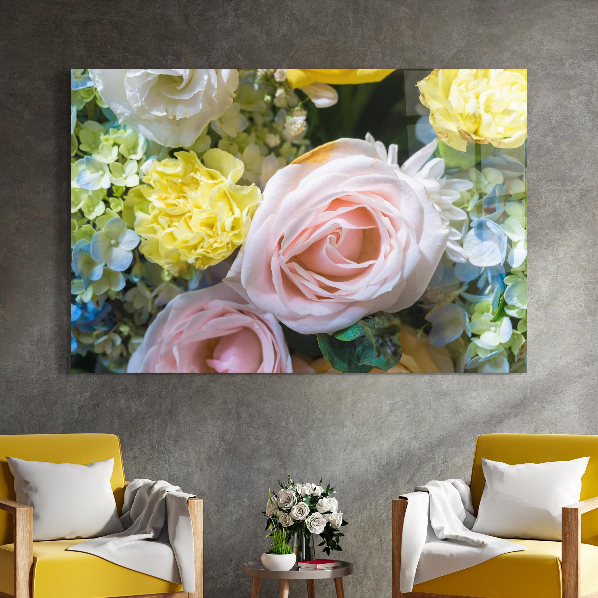 Стъклена картина Bouquet Light Pink mockup 4