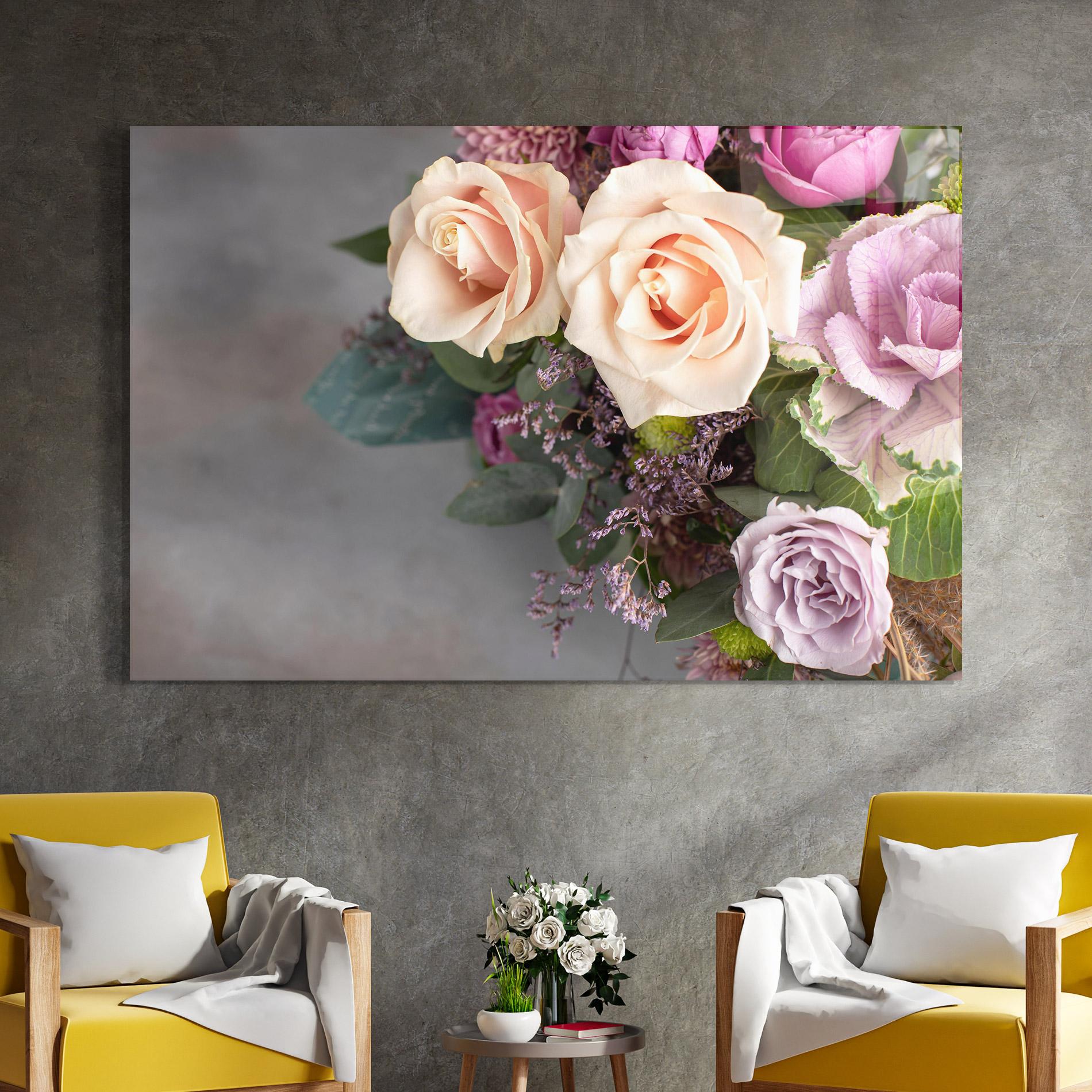 Стъклена картина Cream Purple Bouquet mockup 4