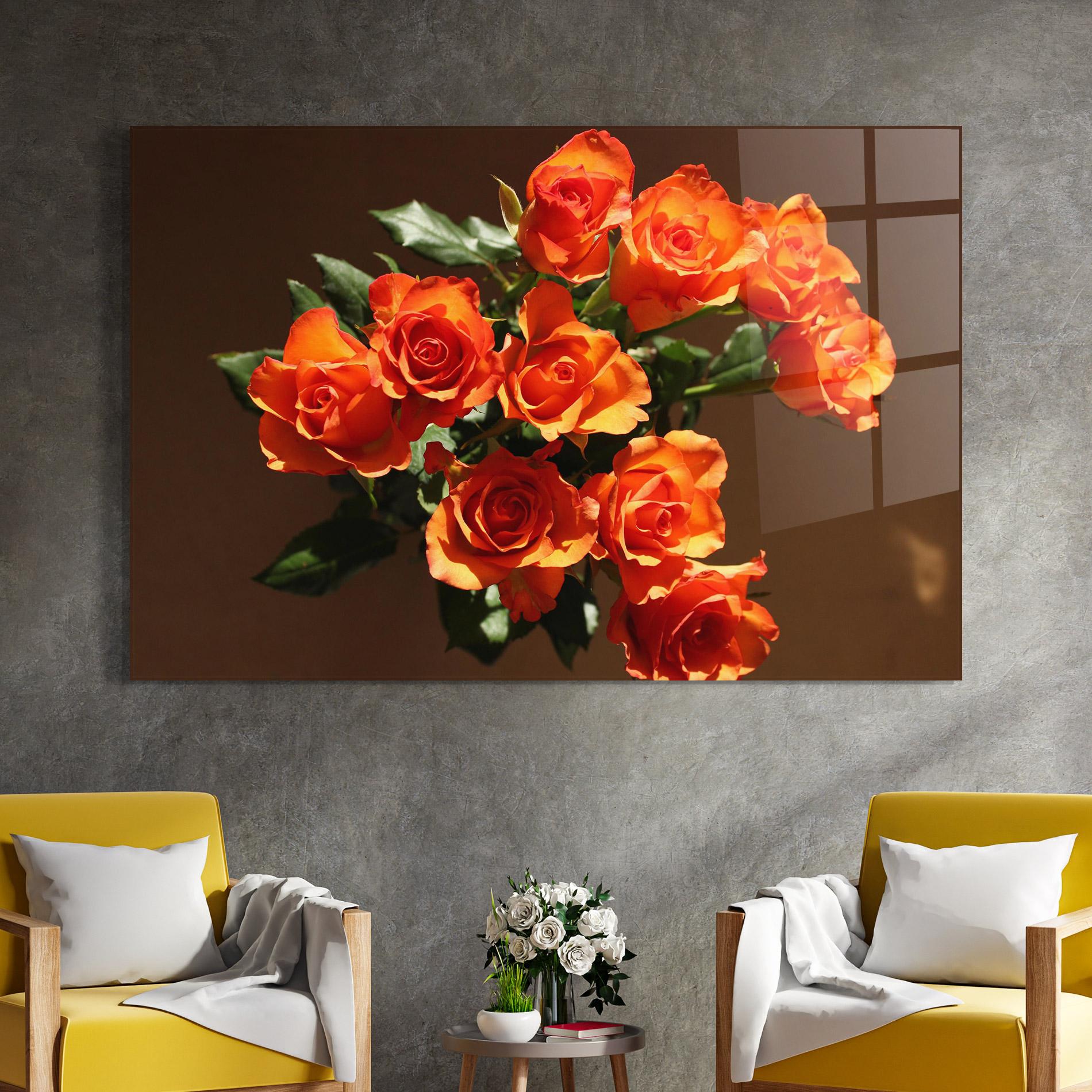 Стъклена картина Orange Roses Bouquet mockup 4