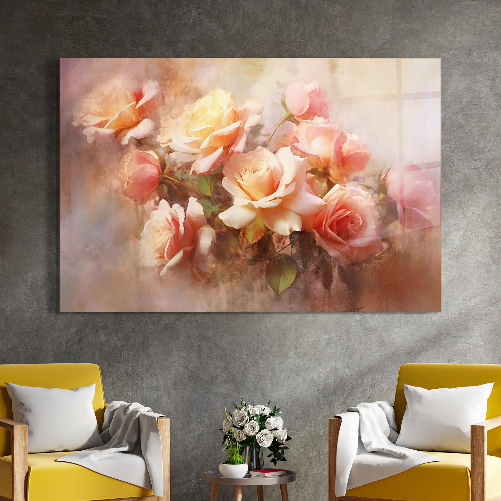 Стъклена картина Roses Bouquet Painting mockup 4