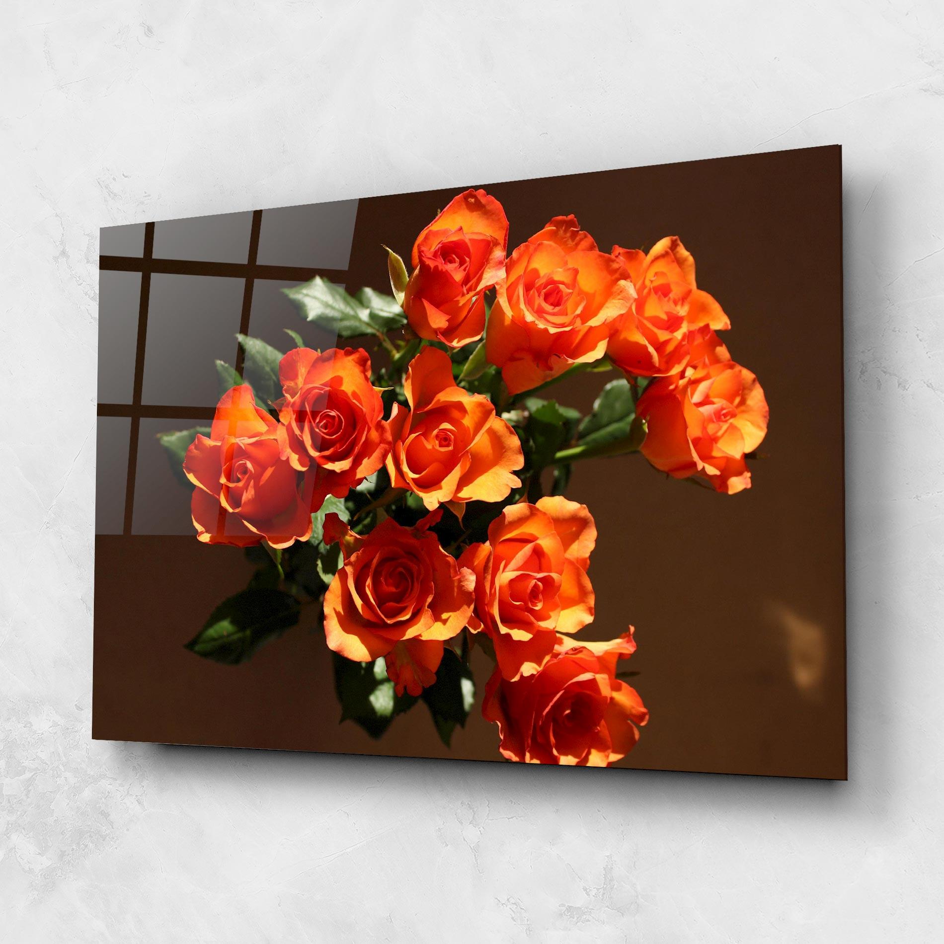 Стъклена картина Orange Roses Bouquet mockup 1