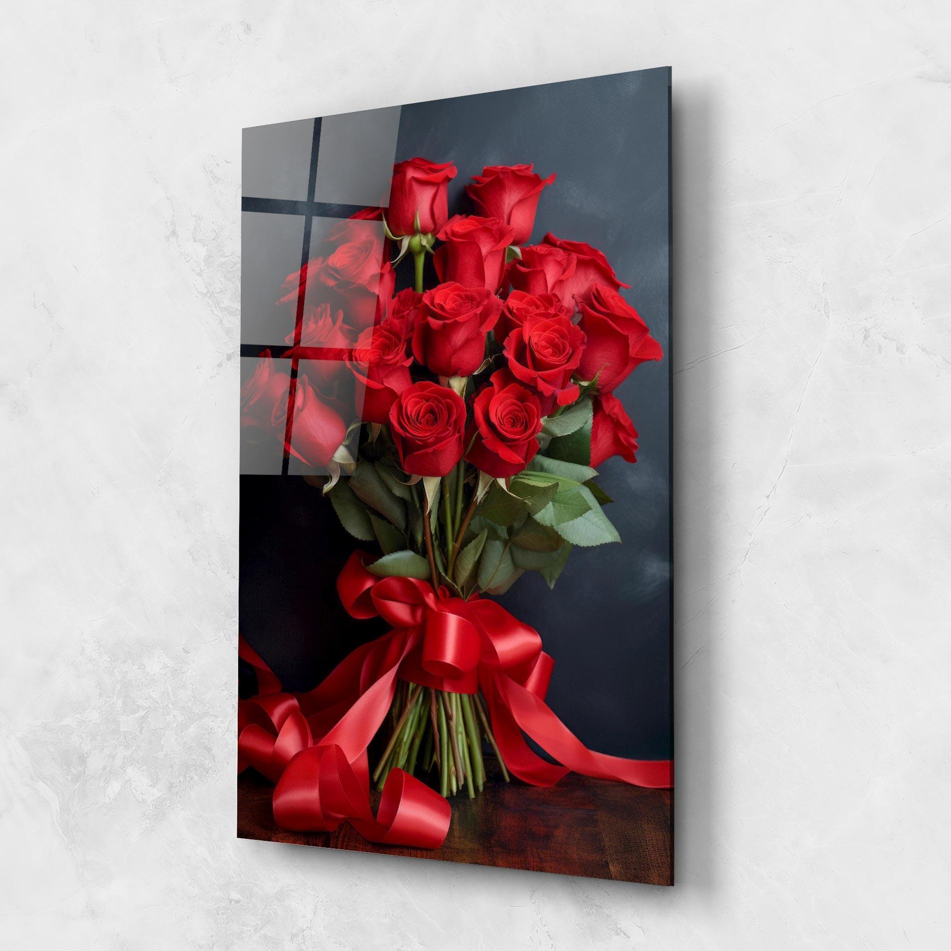 Стъклена картина Beautiful Red Roses Bouquet mockup 1