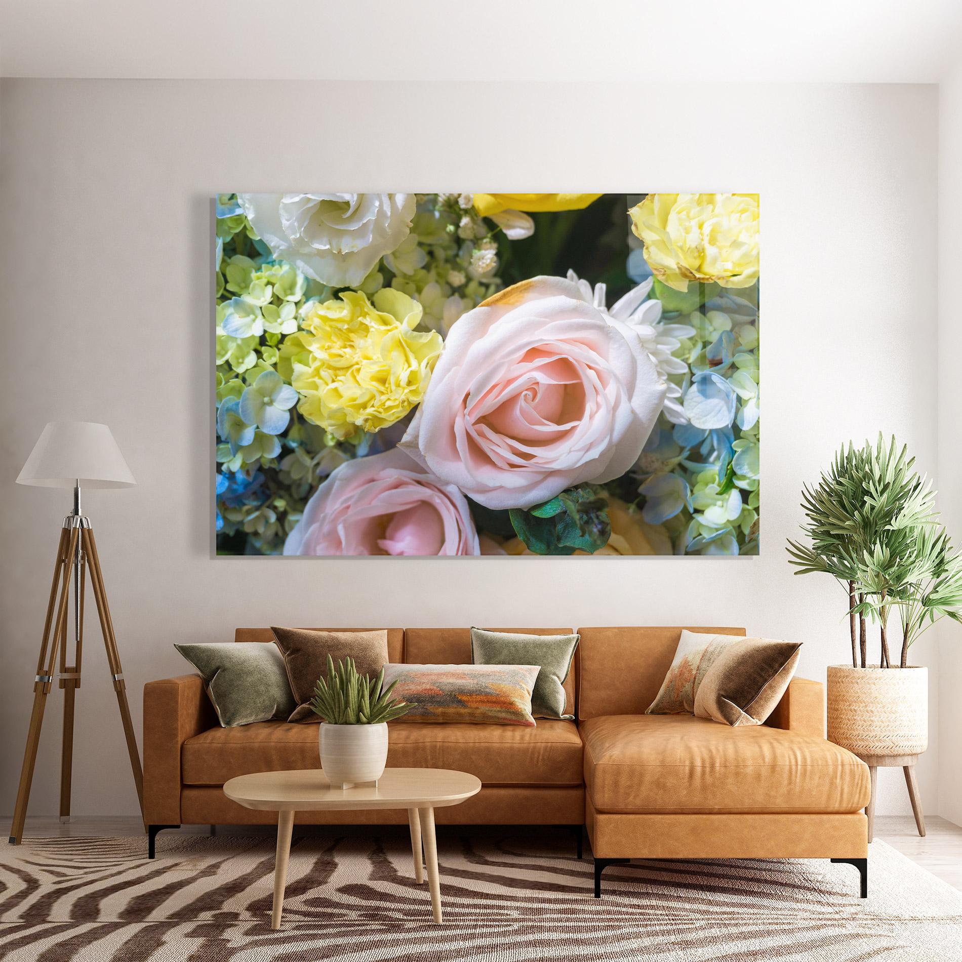 Стъклена картина Bouquet Light Pink mockup 7