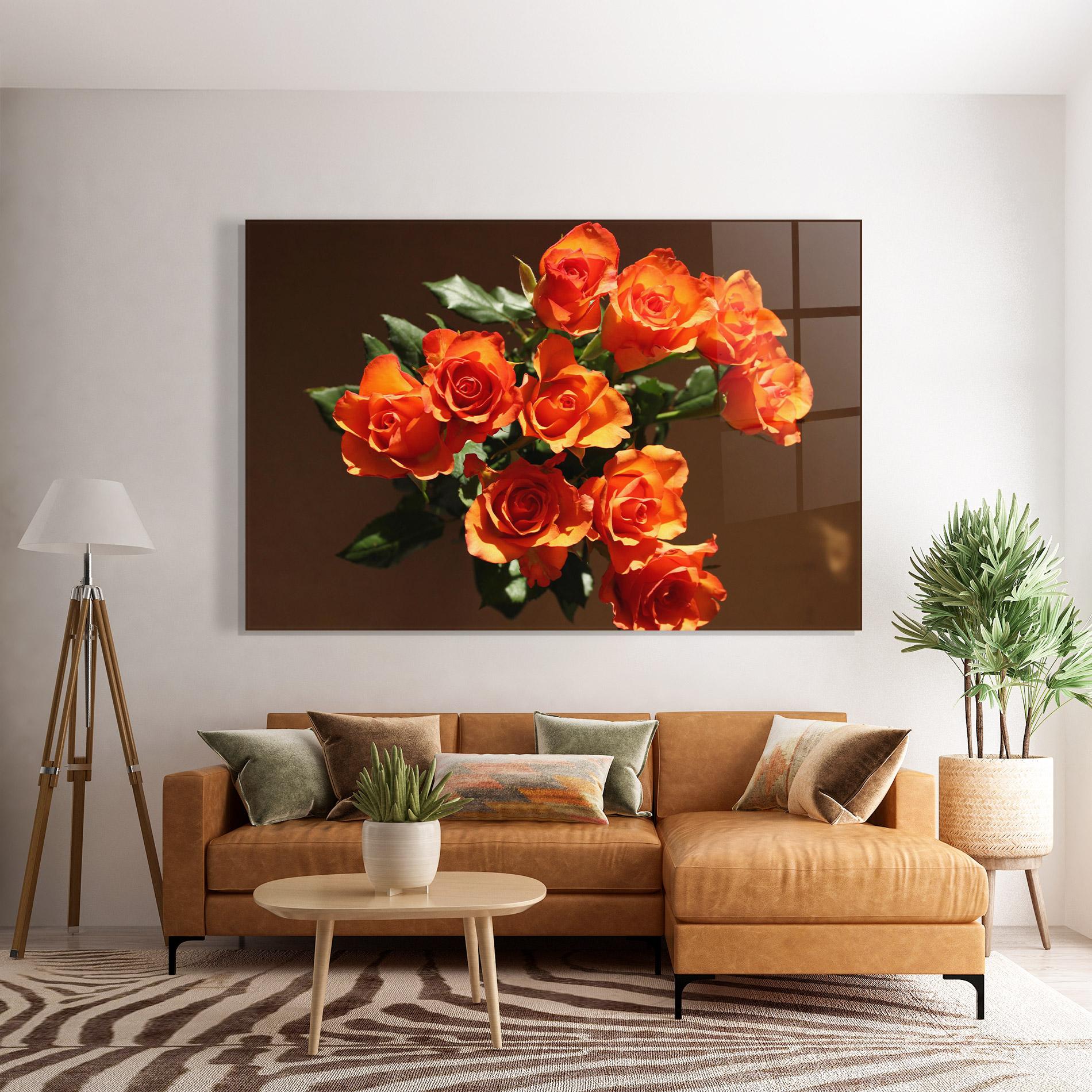 Стъклена картина Orange Roses Bouquet mockup 7