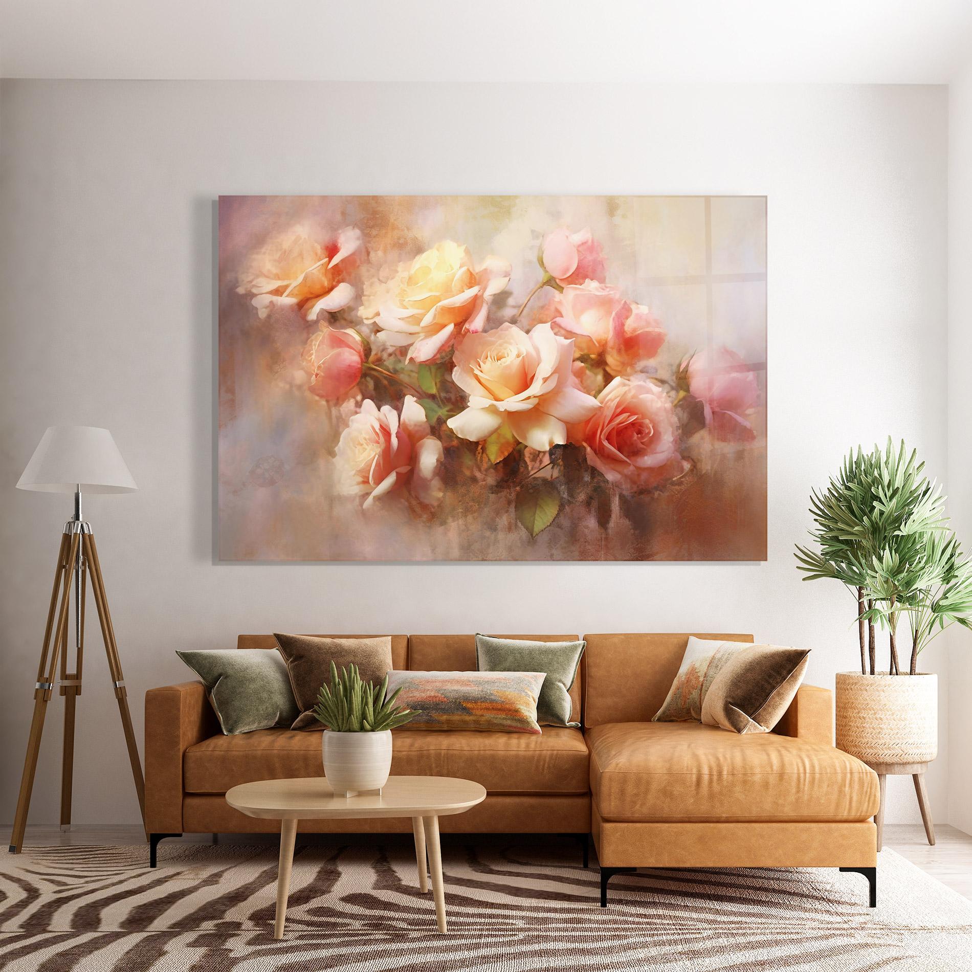 Стъклена картина Roses Bouquet Painting mockup 7