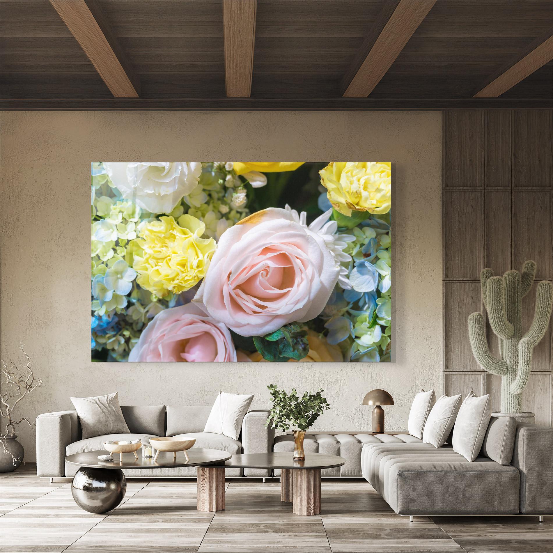 Стъклена картина Bouquet Light Pink mockup 8