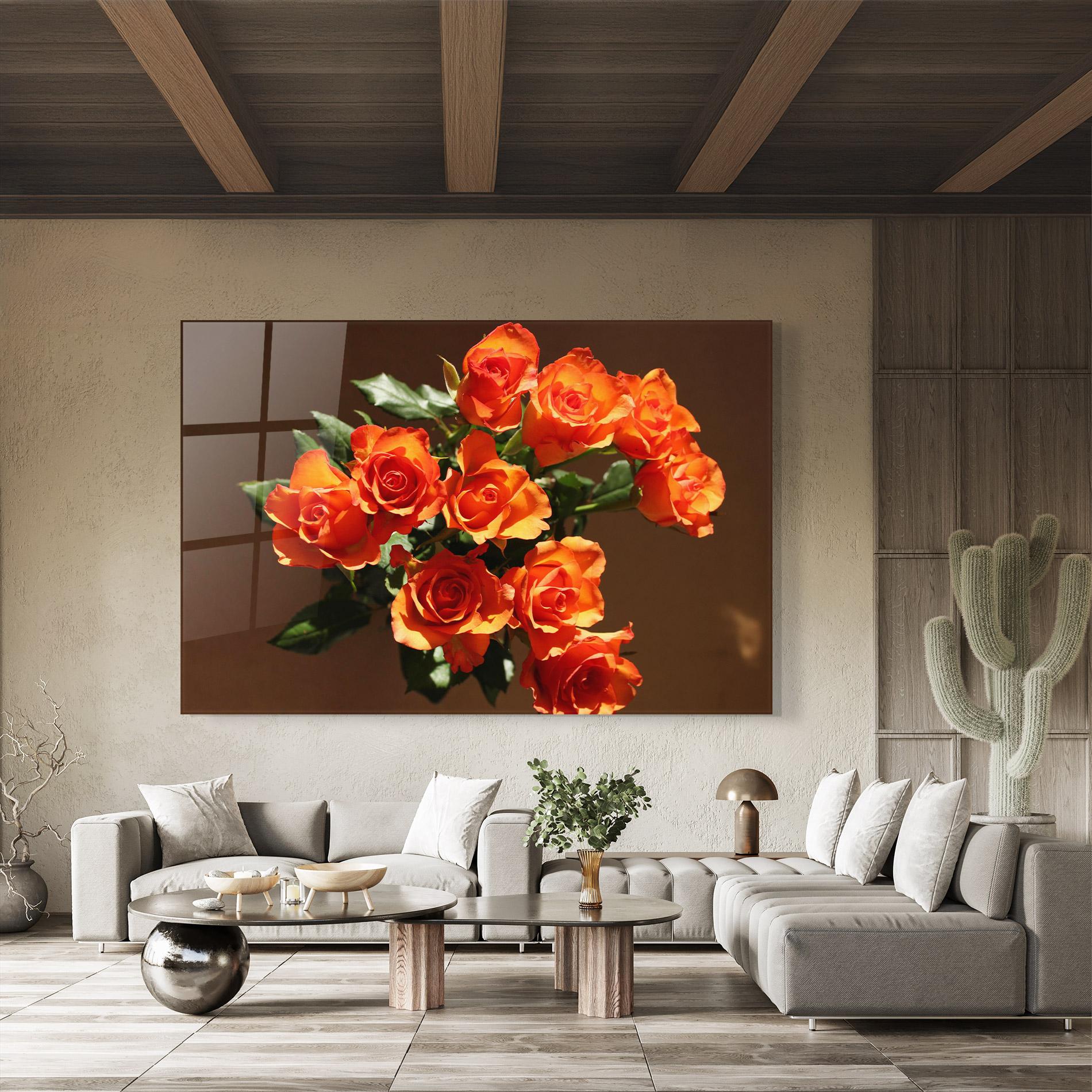 Стъклена картина Orange Roses Bouquet mockup 8