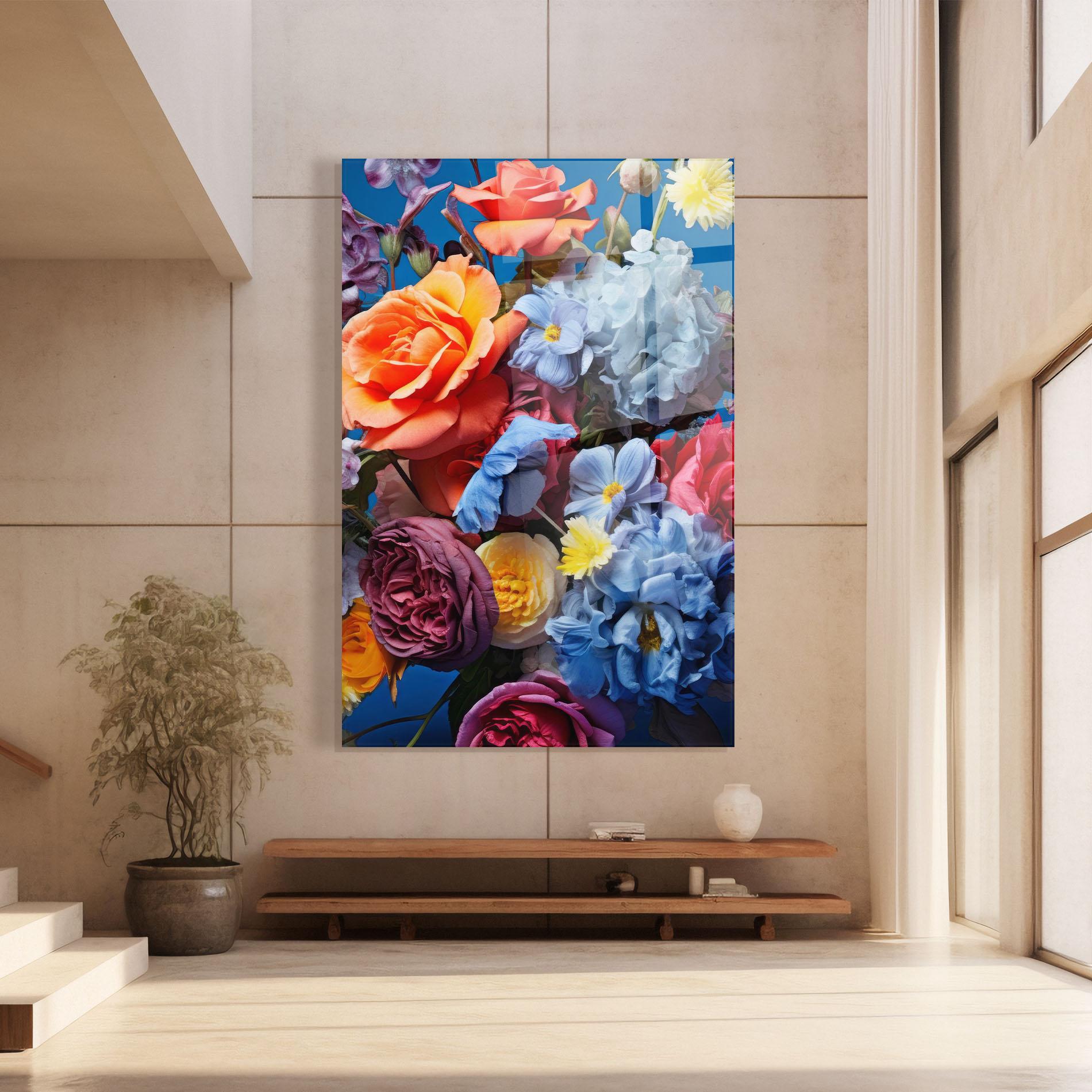 Стъклена картина Blue Orange Bouquet mockup 8