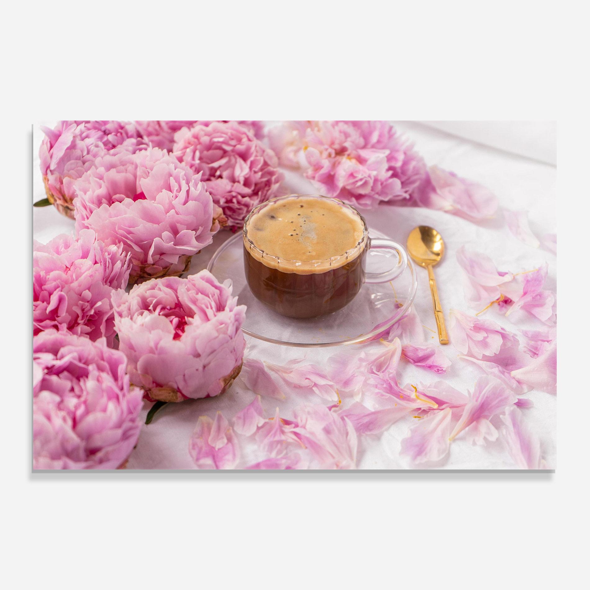 Стъклена картина Peony And Coffee mockup 0