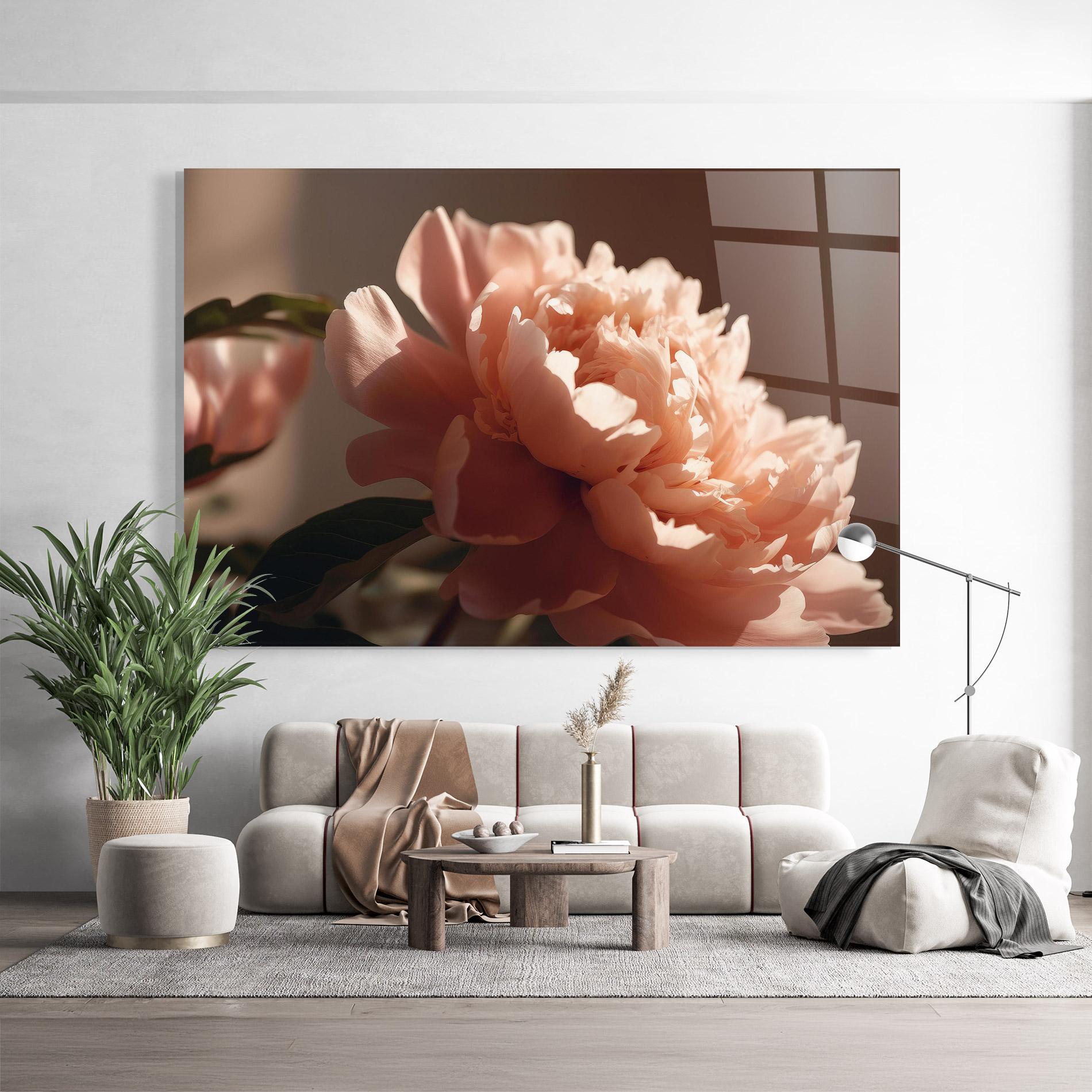 Стъклена картина Light Orange Peony View mockup 9