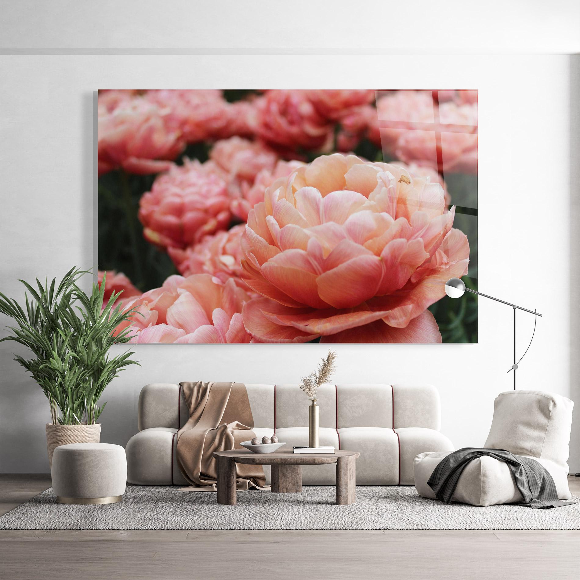 Стъклена картина Light Orange Peony mockup 9
