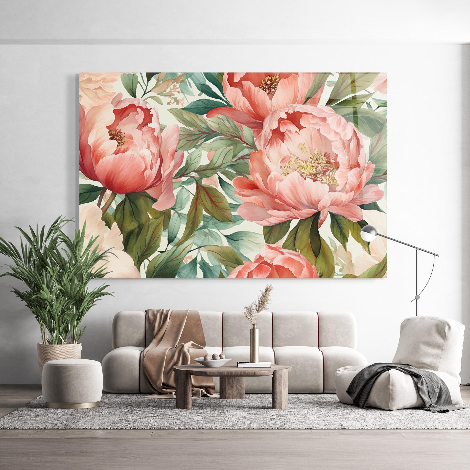 Стъклена картина Light Red Peony mockup 9