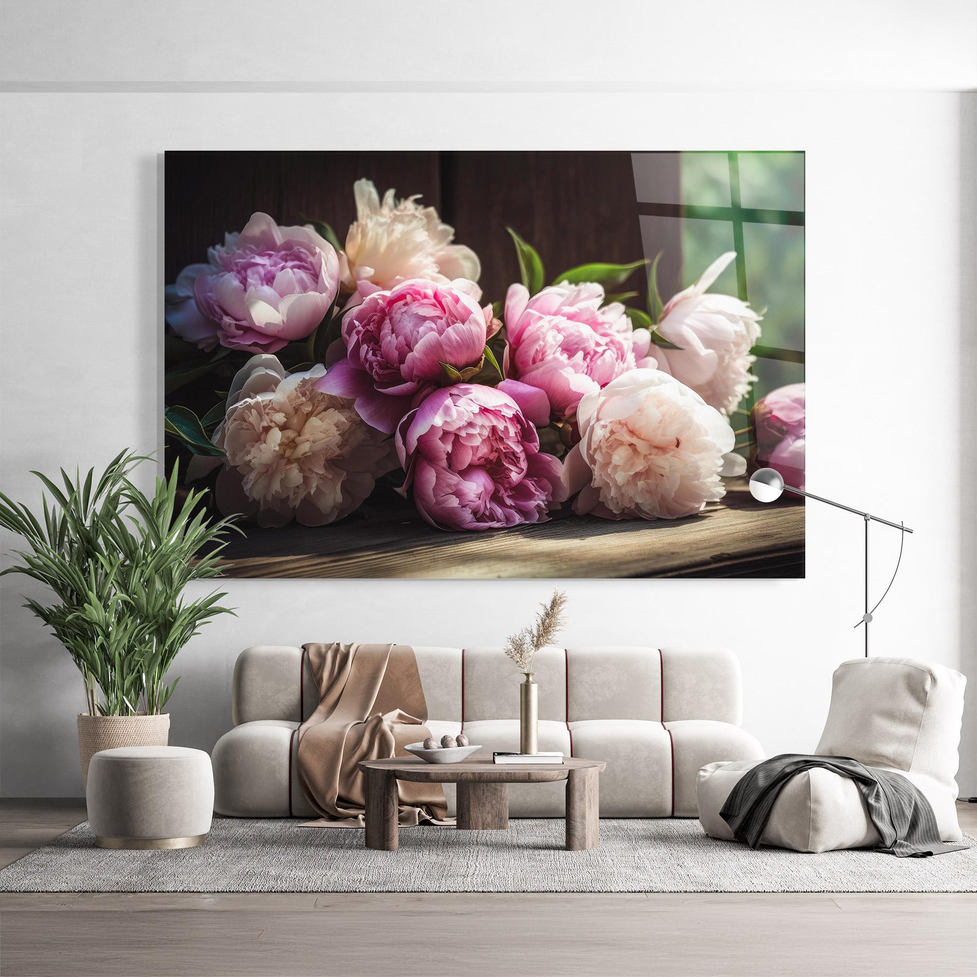 Стъклена картина Peonies On The Table mockup 9