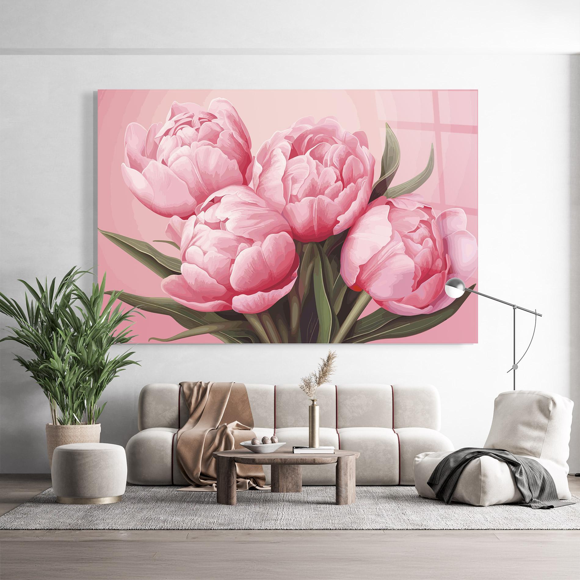 Стъклена картина Peony On Pink mockup 9