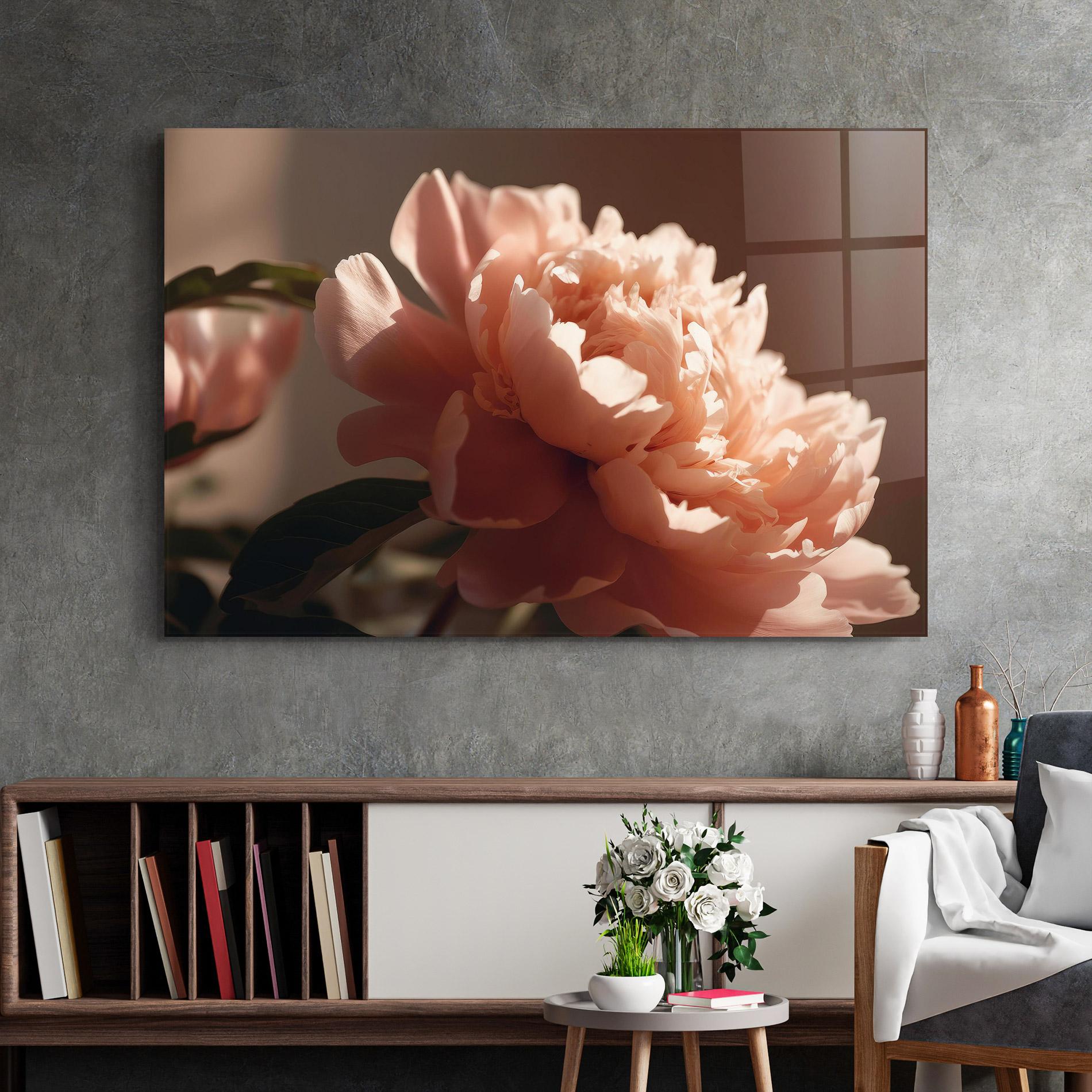 Стъклена картина Light Orange Peony View mockup 2