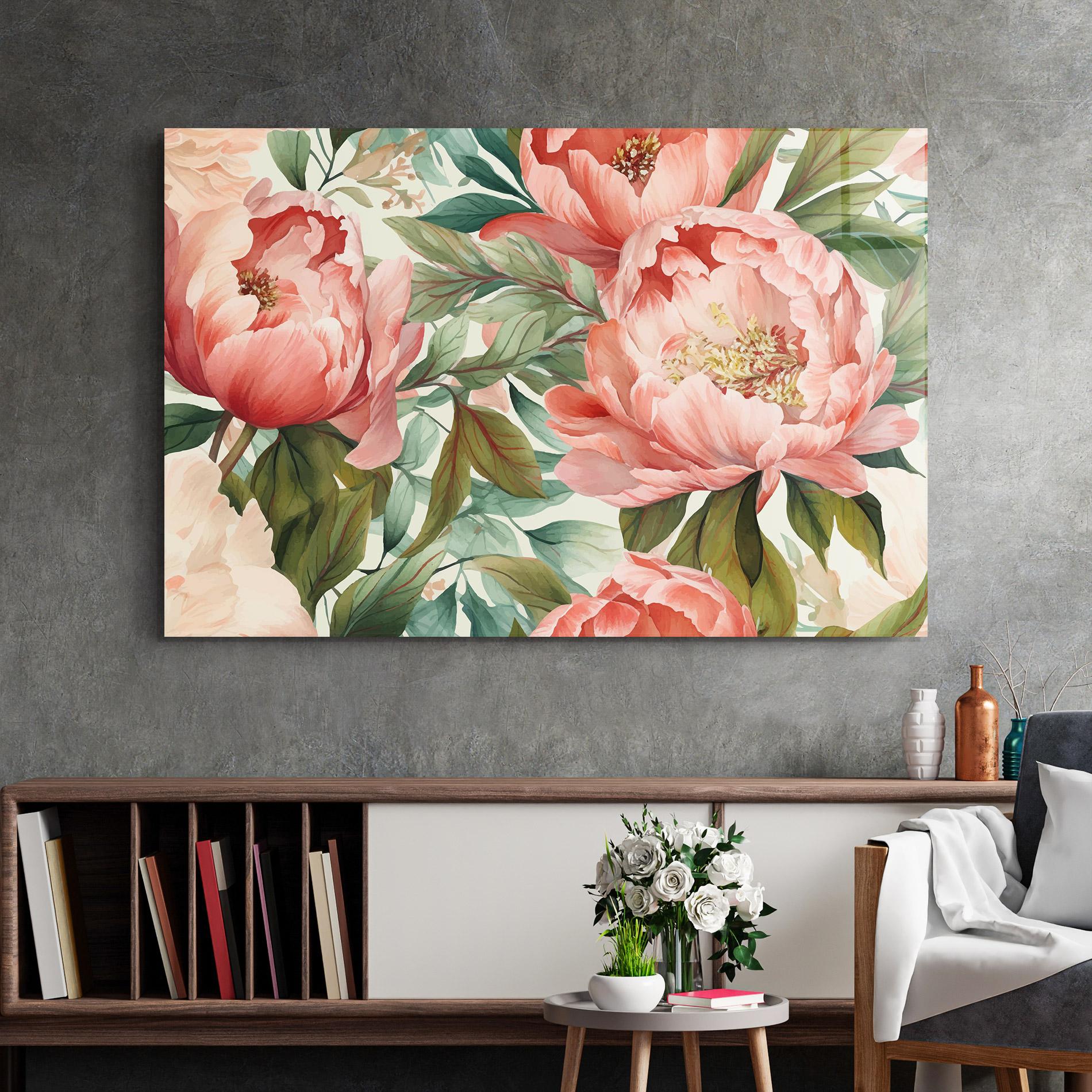 Стъклена картина Light Red Peony mockup 2