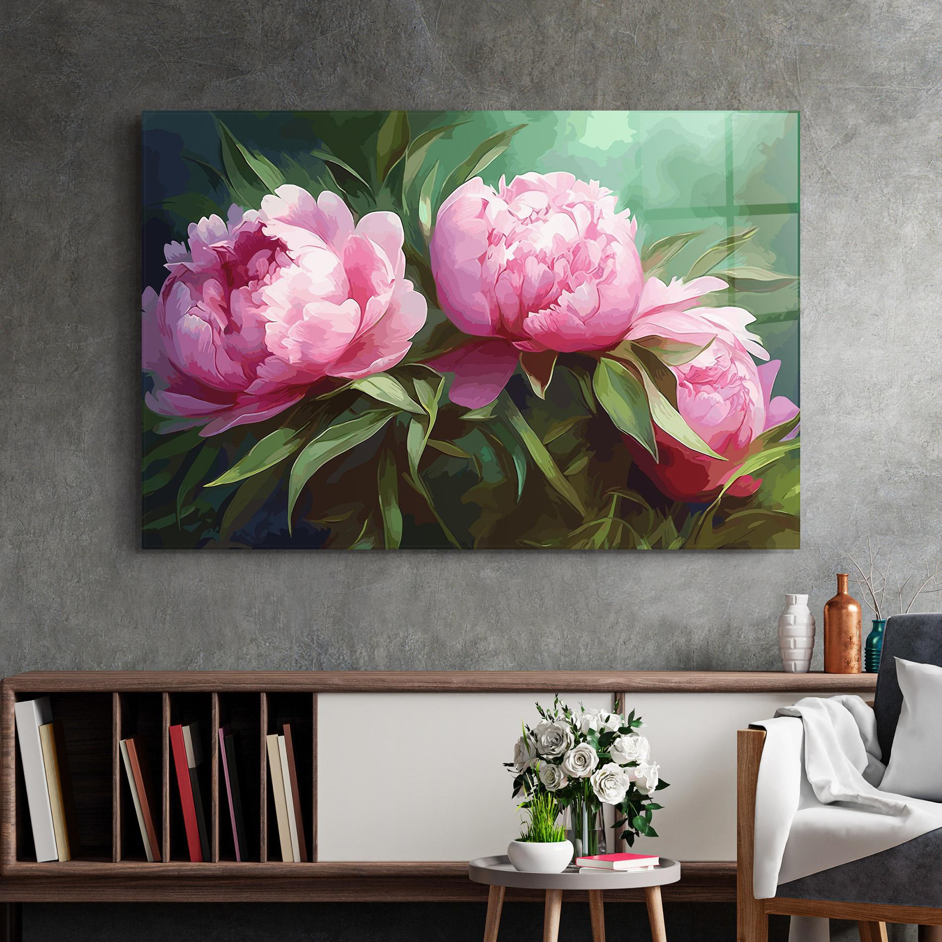 Стъклена картина Peonies Art mockup 2